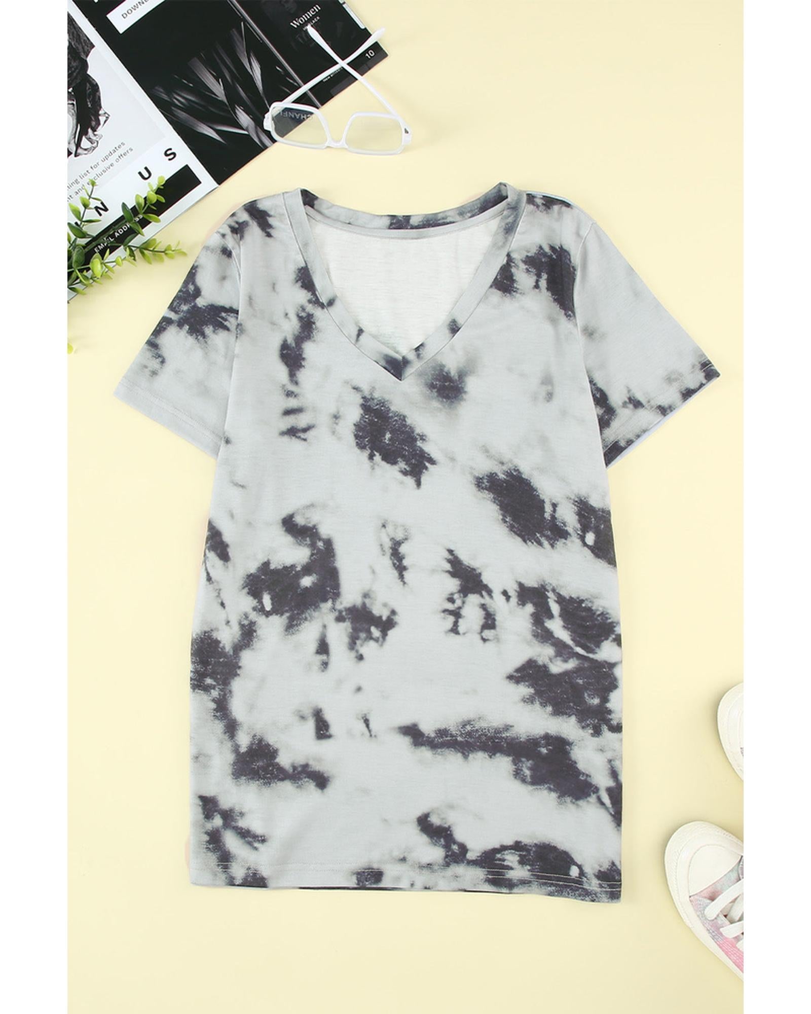 Azura Exchange V Neck Tie-dye T-shirt - L