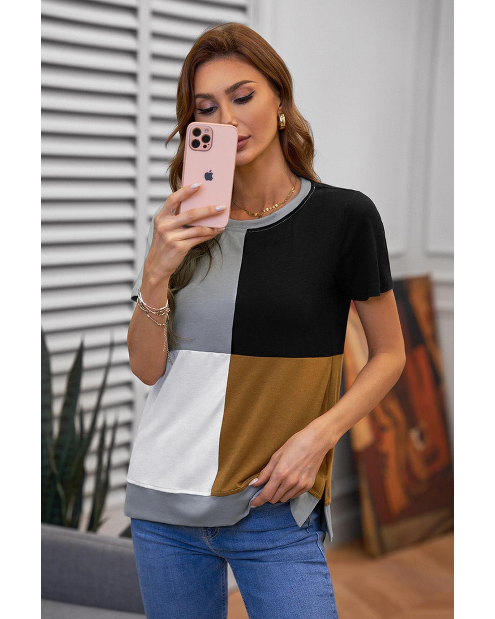 Azura Exchange Luxury Colorblock T-Shirt with Slits. - L