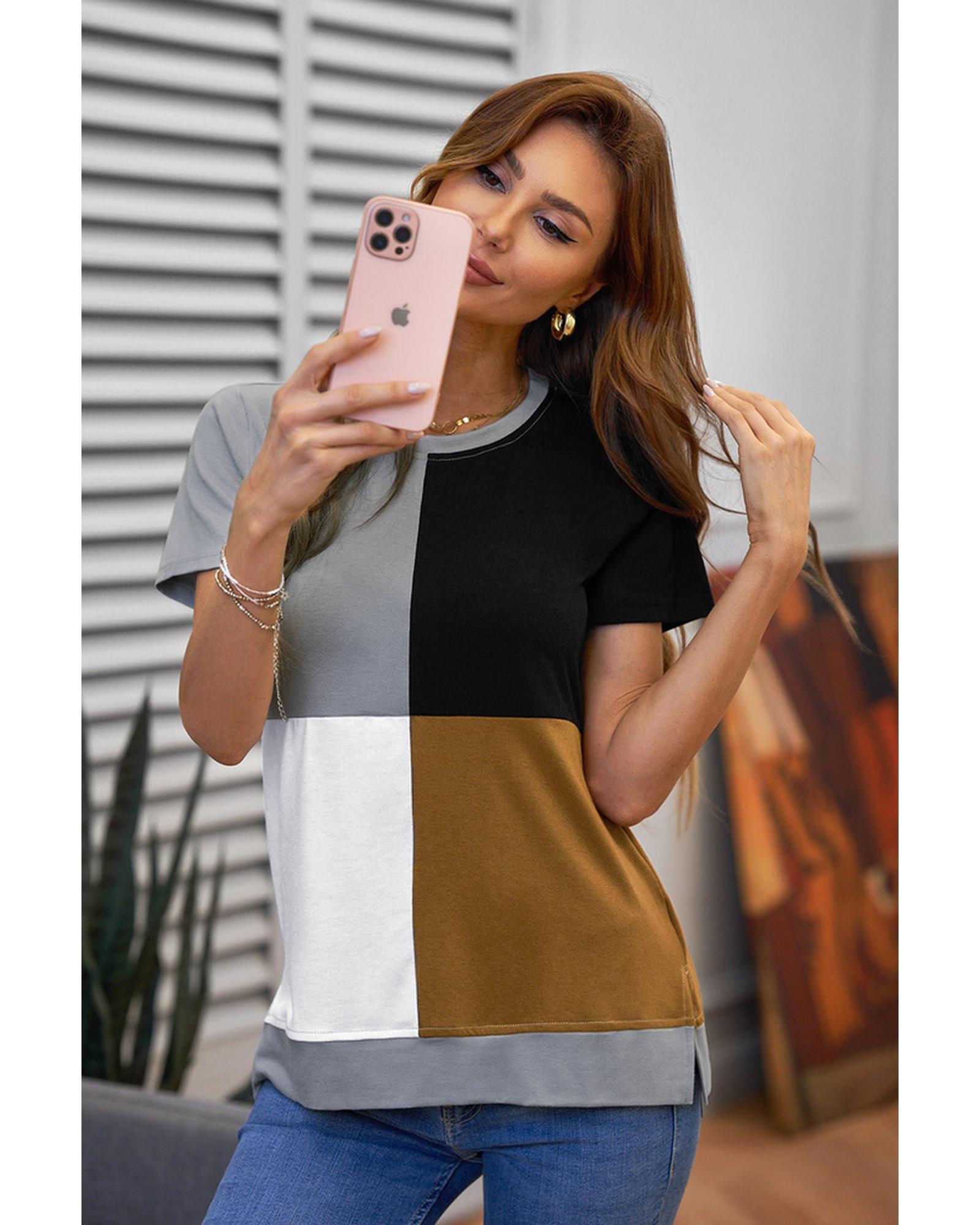 Azura Exchange Luxury Colorblock T-Shirt with Slits. - L
