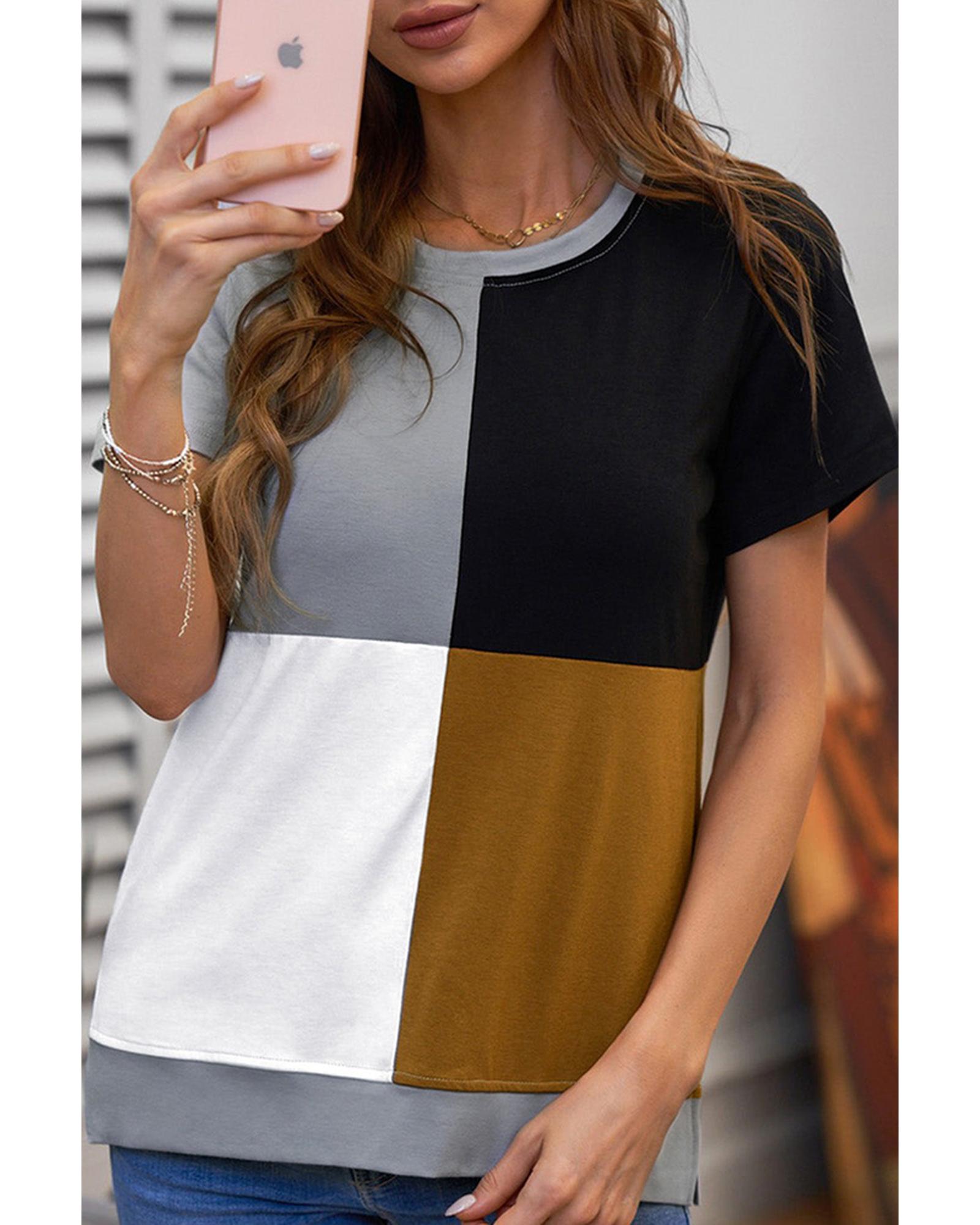 Azura Exchange Luxury Colorblock T-Shirt with Slits. - M