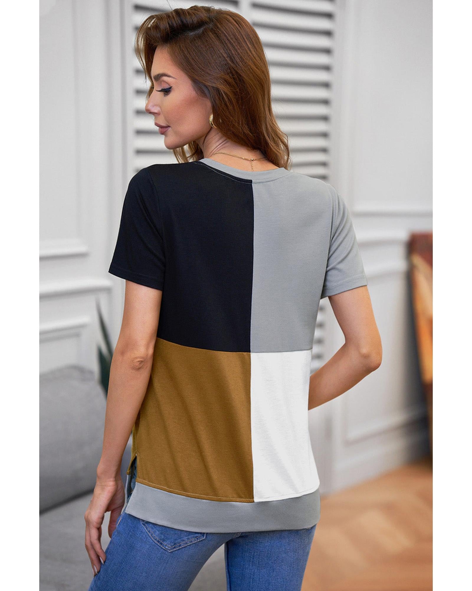 Azura Exchange Luxury Colorblock T-Shirt with Slits. - M
