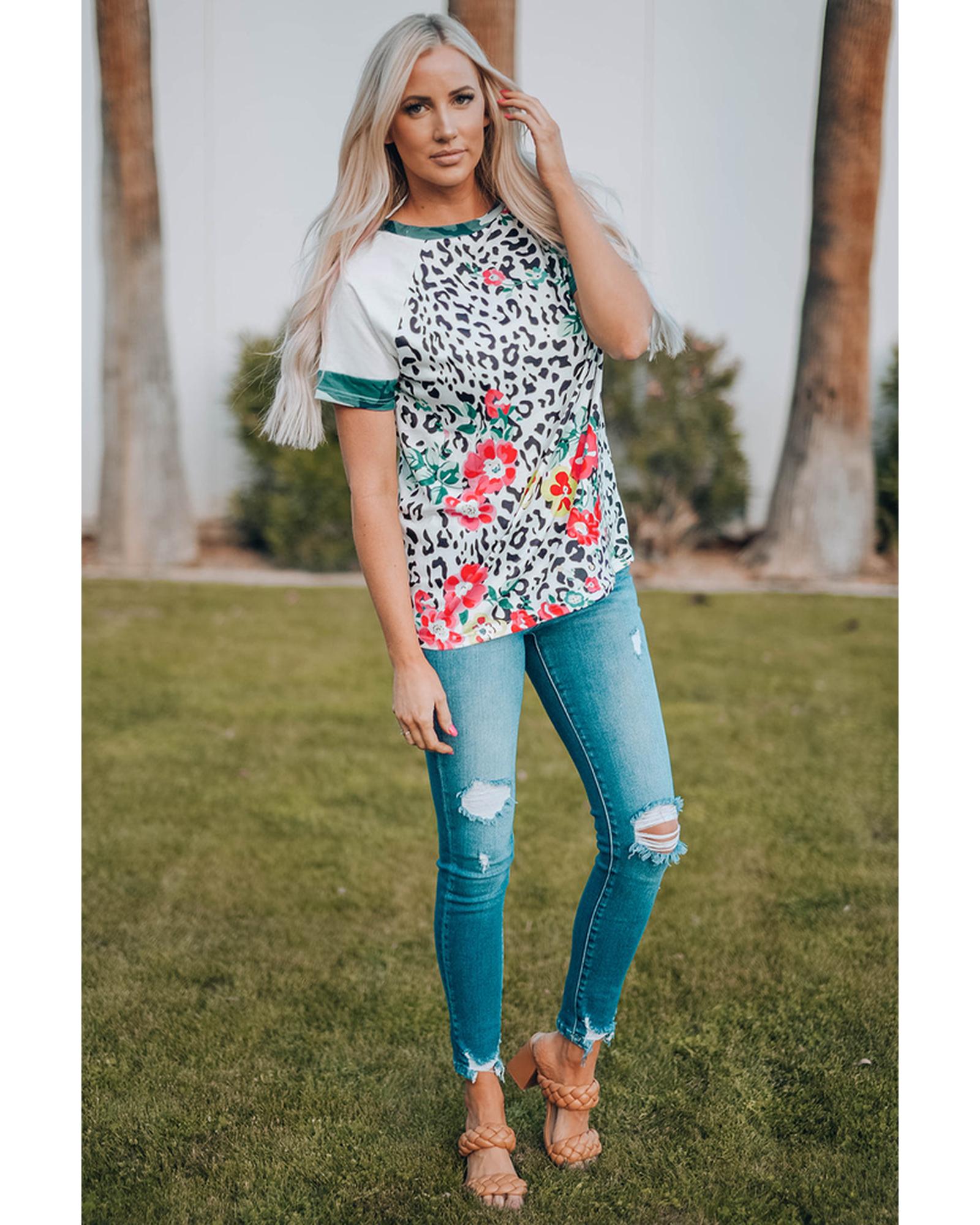 Azura Exchange Floral Camouflage Raglan Sleeve T-shirt - M
