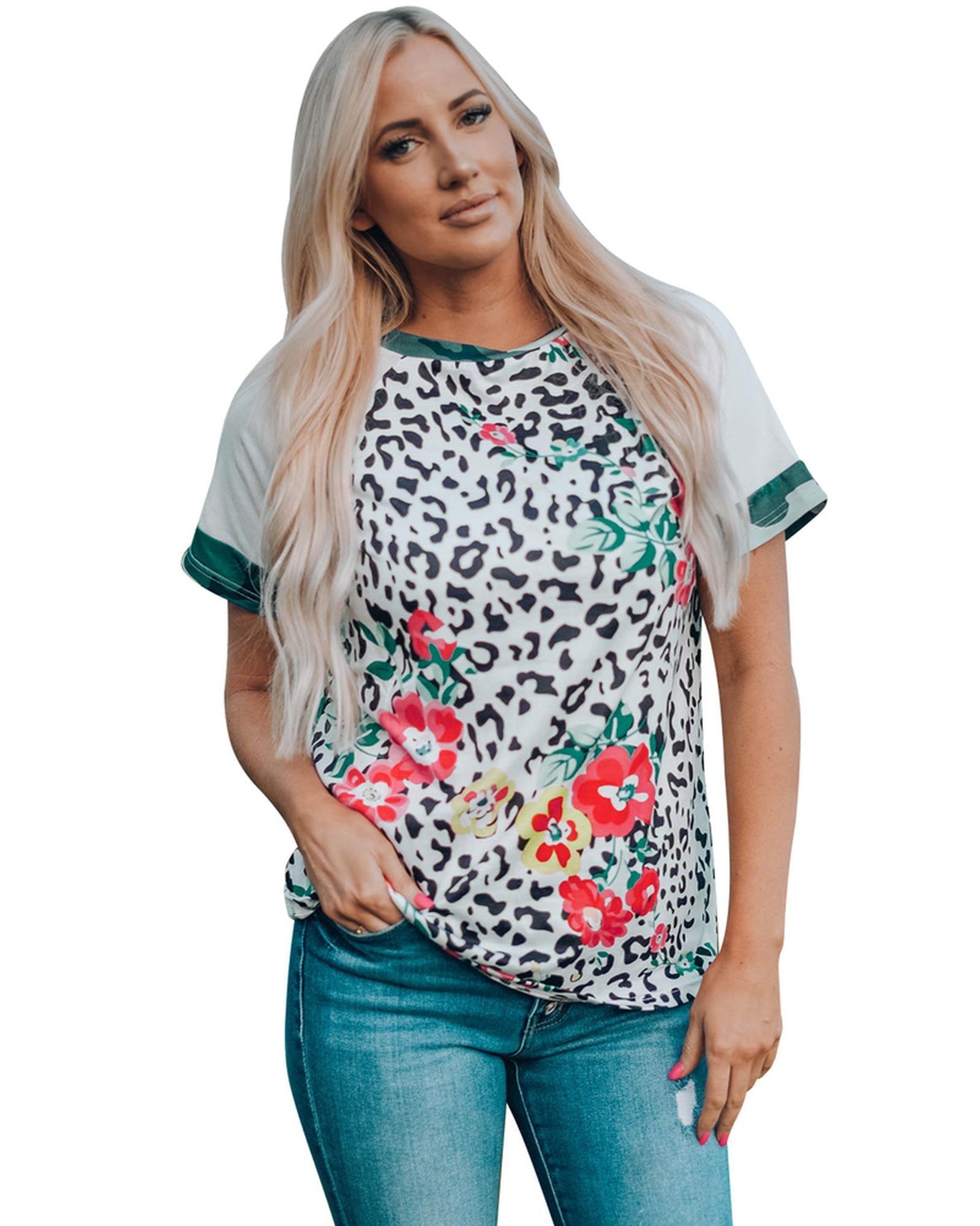 Azura Exchange Floral Camouflage Raglan Sleeve T-shirt - M
