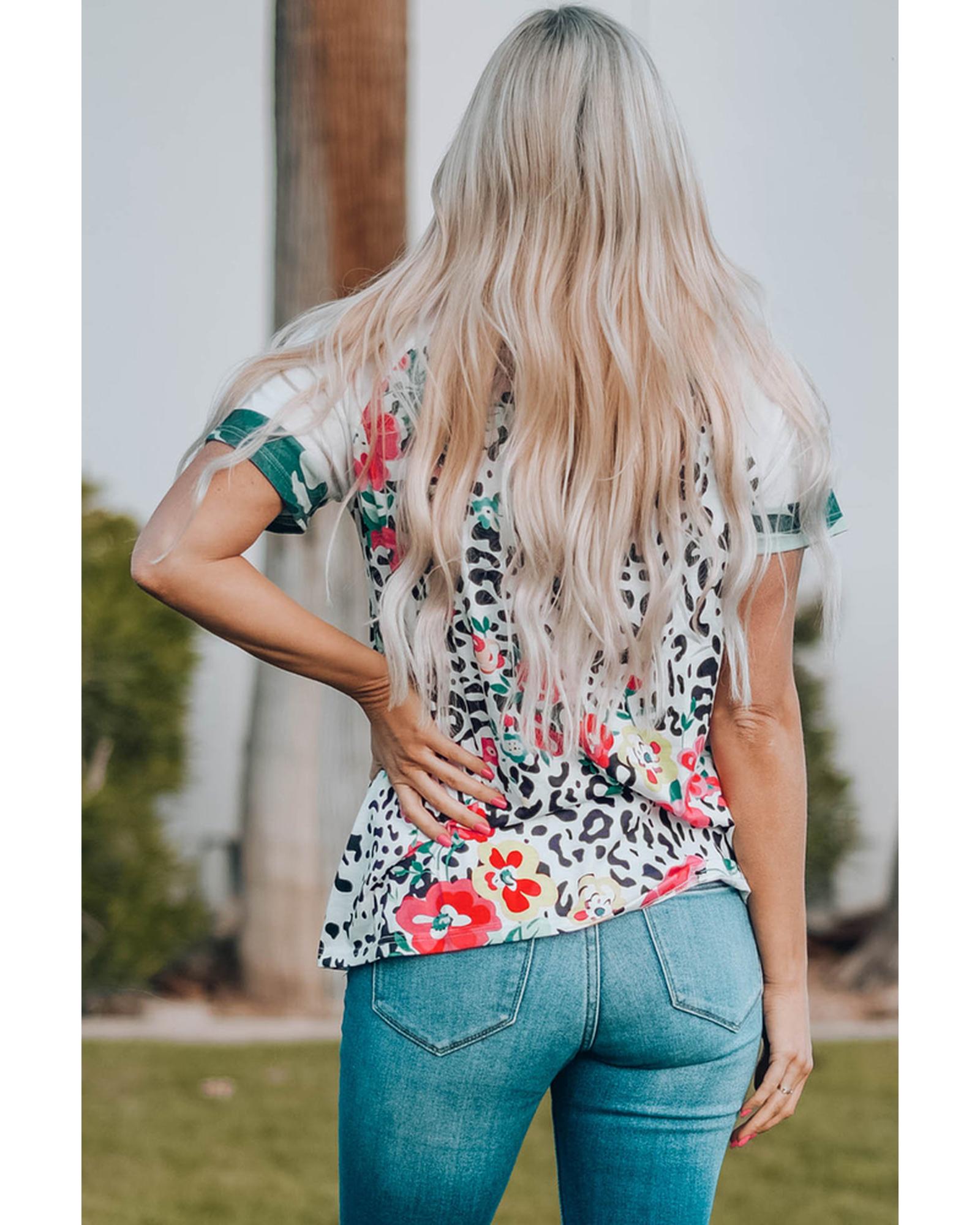 Azura Exchange Floral Camouflage Raglan Sleeve T-shirt - S