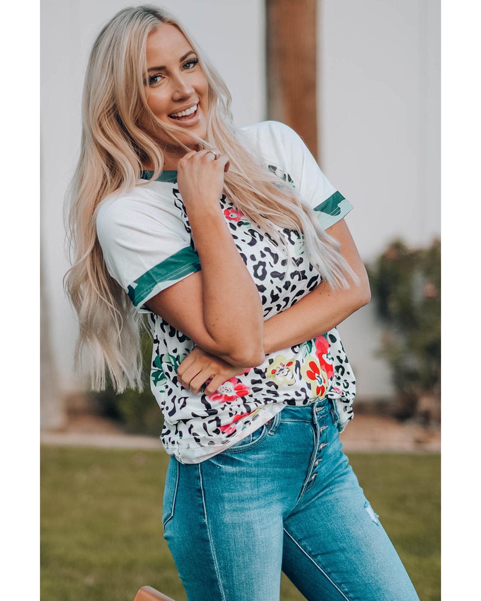 Azura Exchange Floral Camouflage Raglan Sleeve T-shirt - S