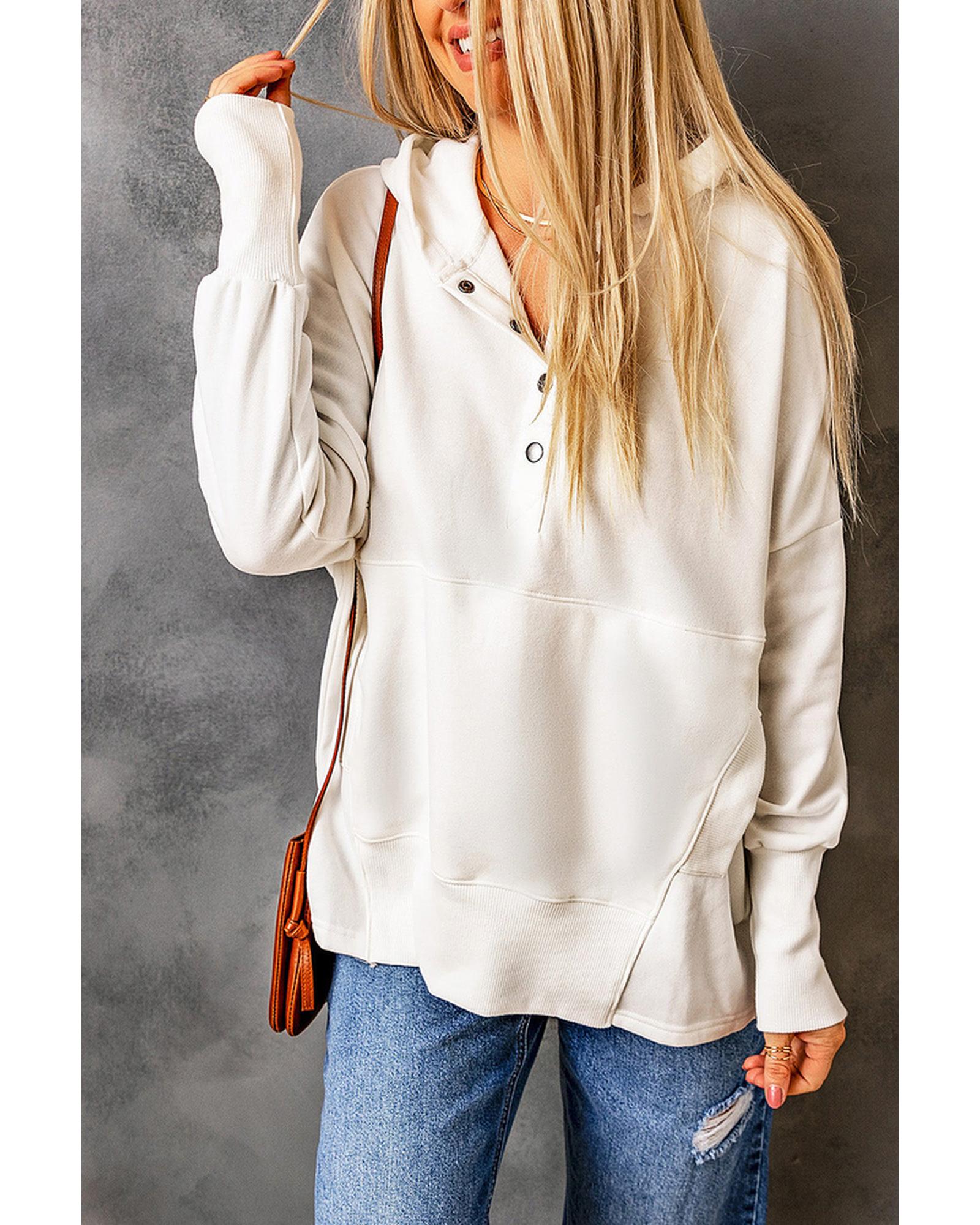 Azura Exchange Batwing Sleeve Henley Hoodie with Pockets - L