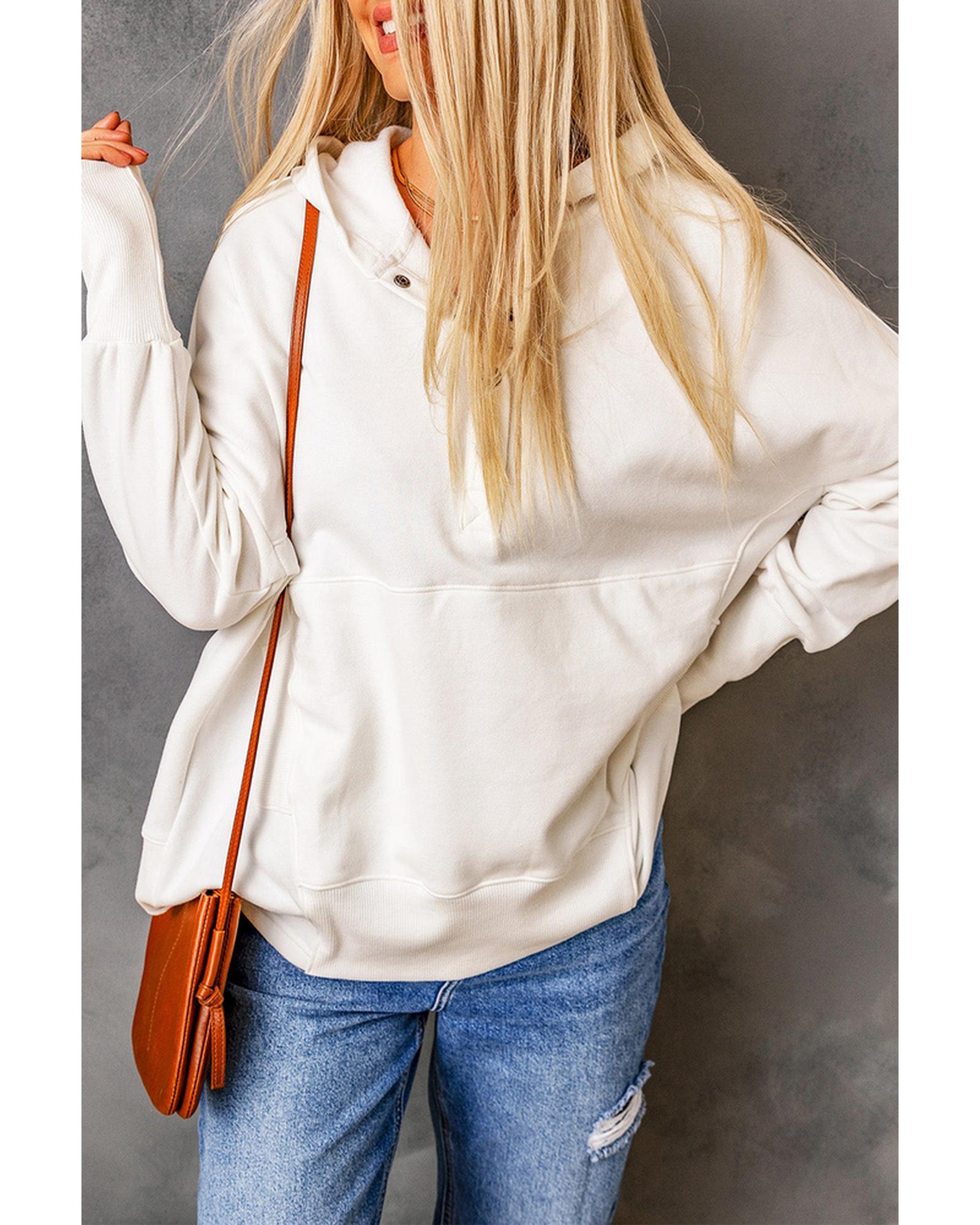 Azura Exchange Batwing Sleeve Henley Hoodie with Pockets - L