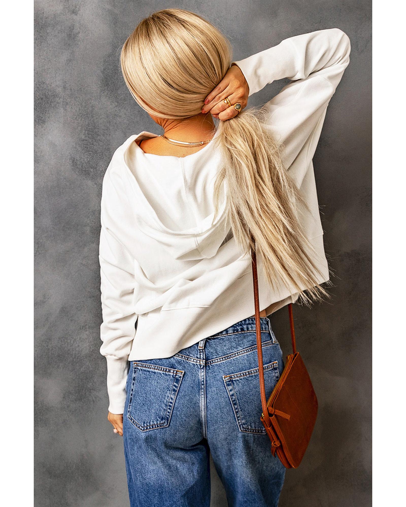 Azura Exchange Batwing Sleeve Henley Hoodie with Pockets - L
