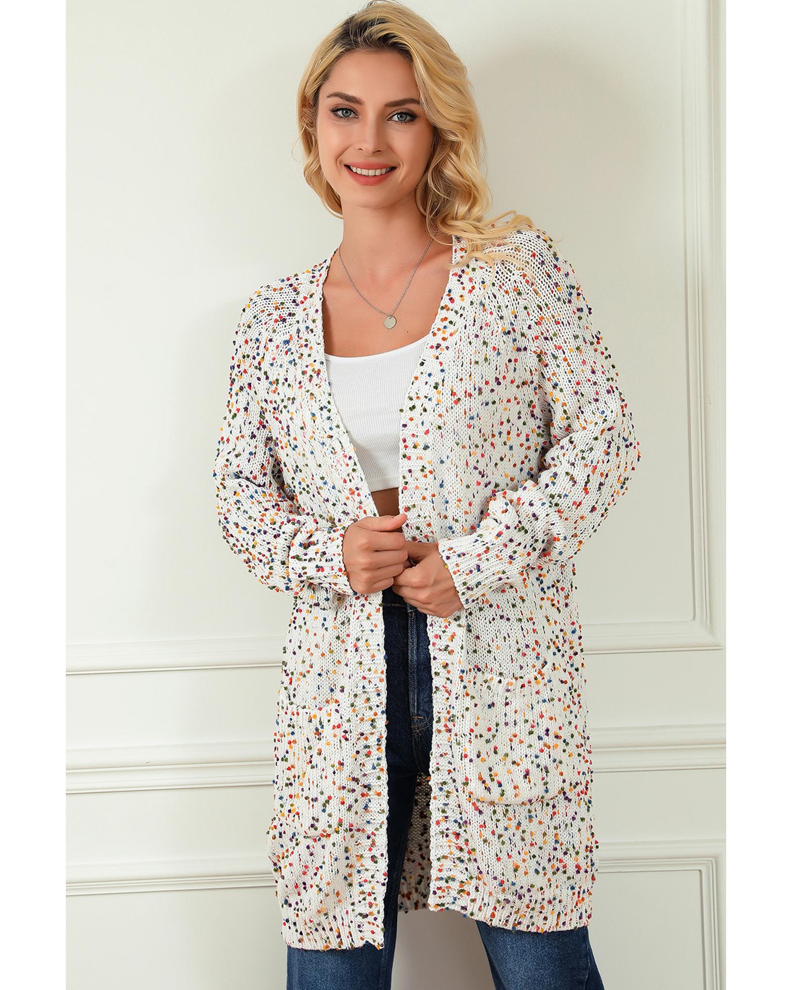 White Rainbow Popcorn Speckles Open Front Cardigan - S