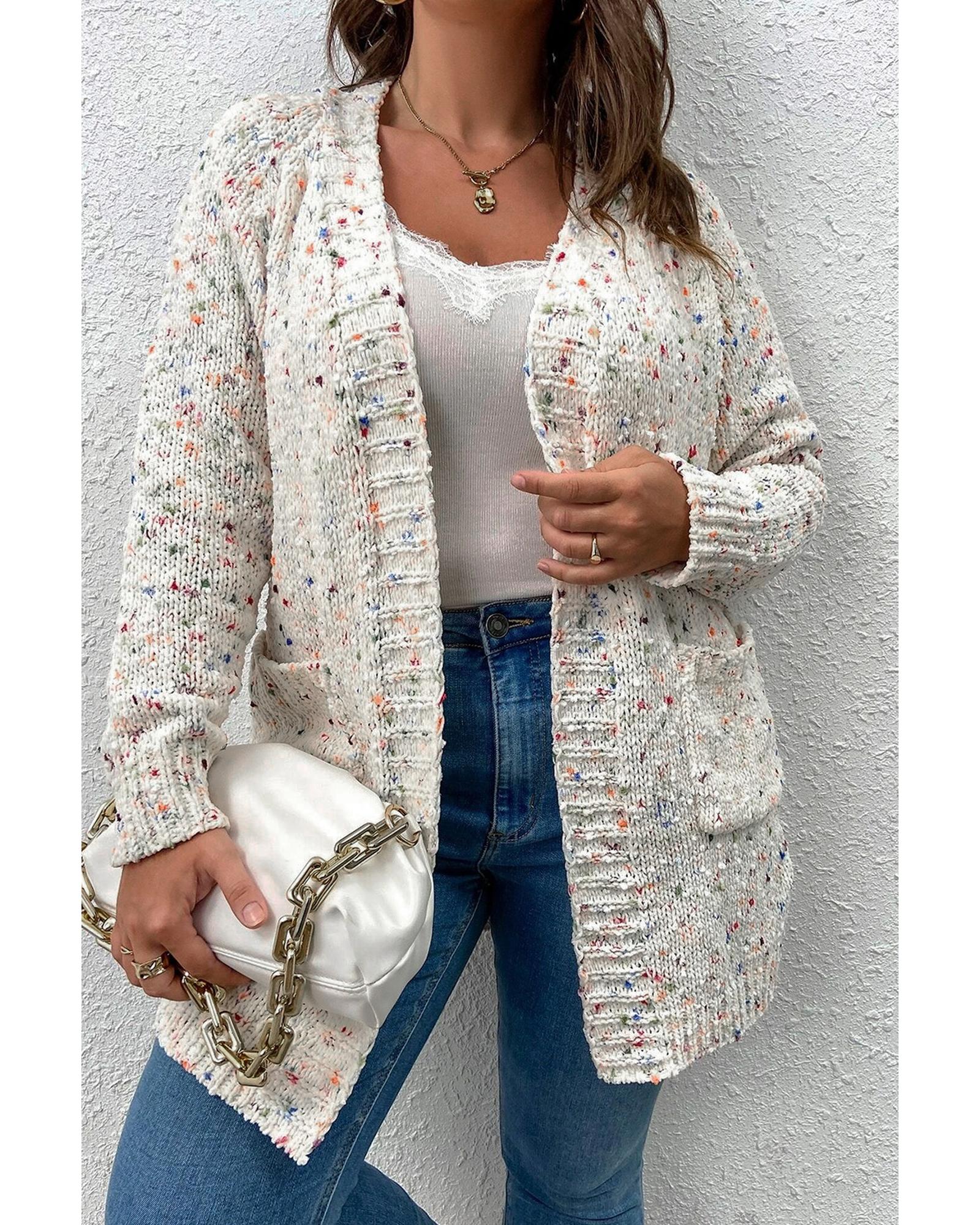 White Rainbow Popcorn Speckles Open Front Cardigan - S