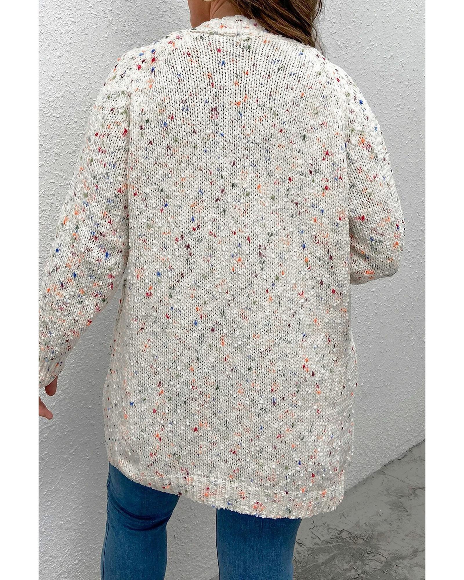 White Rainbow Popcorn Speckles Open Front Cardigan - S