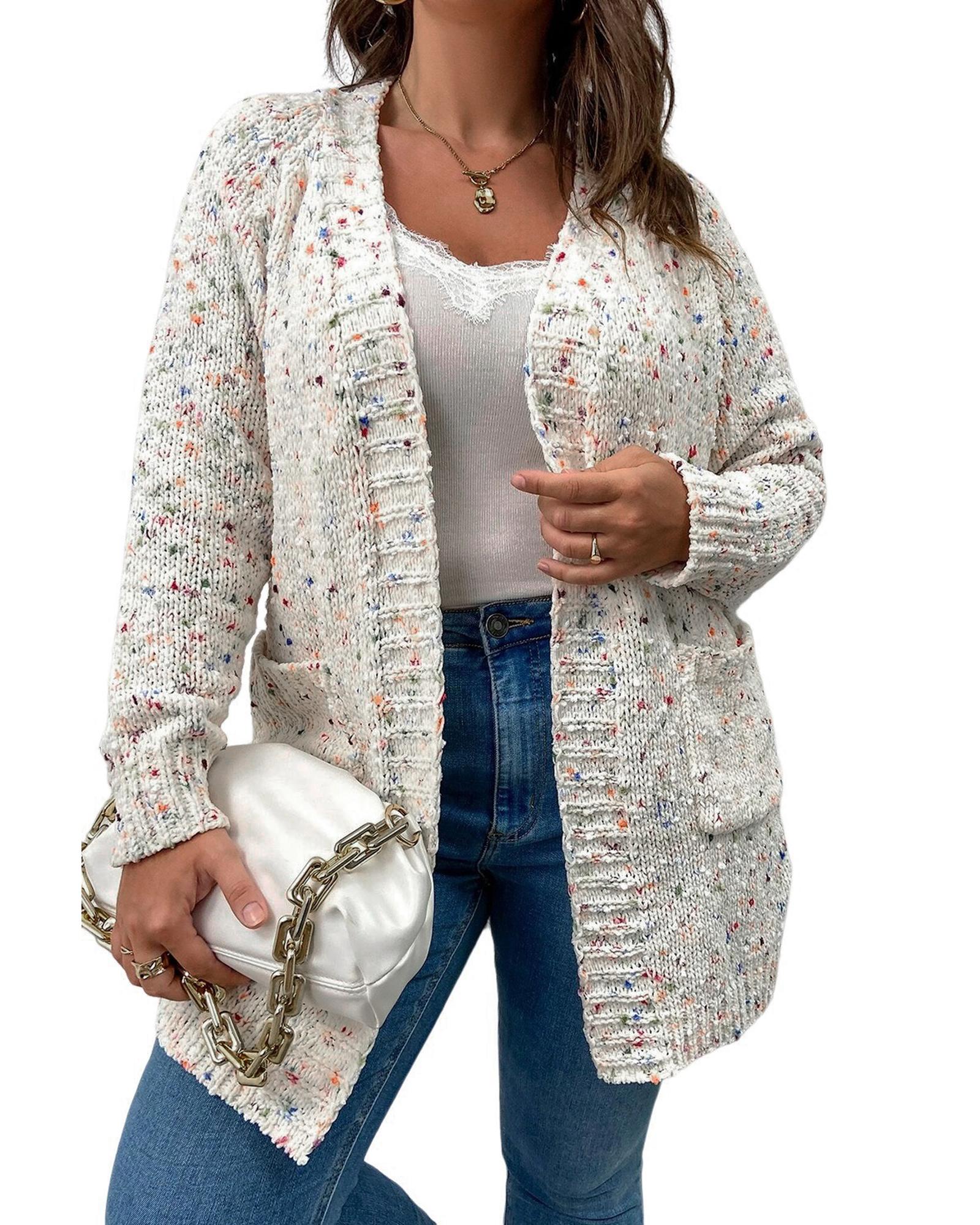 White Rainbow Popcorn Speckles Open Front Cardigan - S