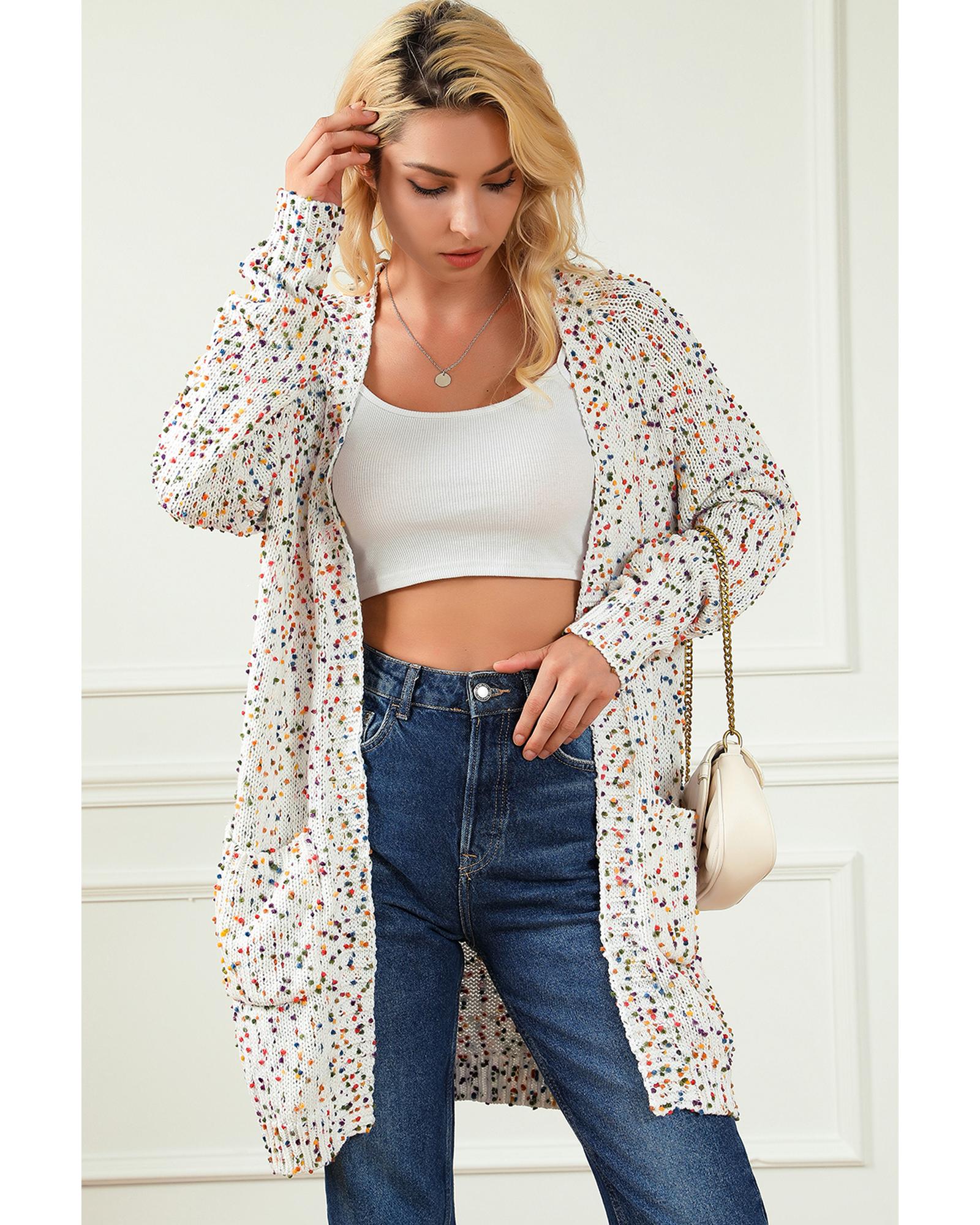 White Rainbow Popcorn Speckles Open Front Cardigan - S