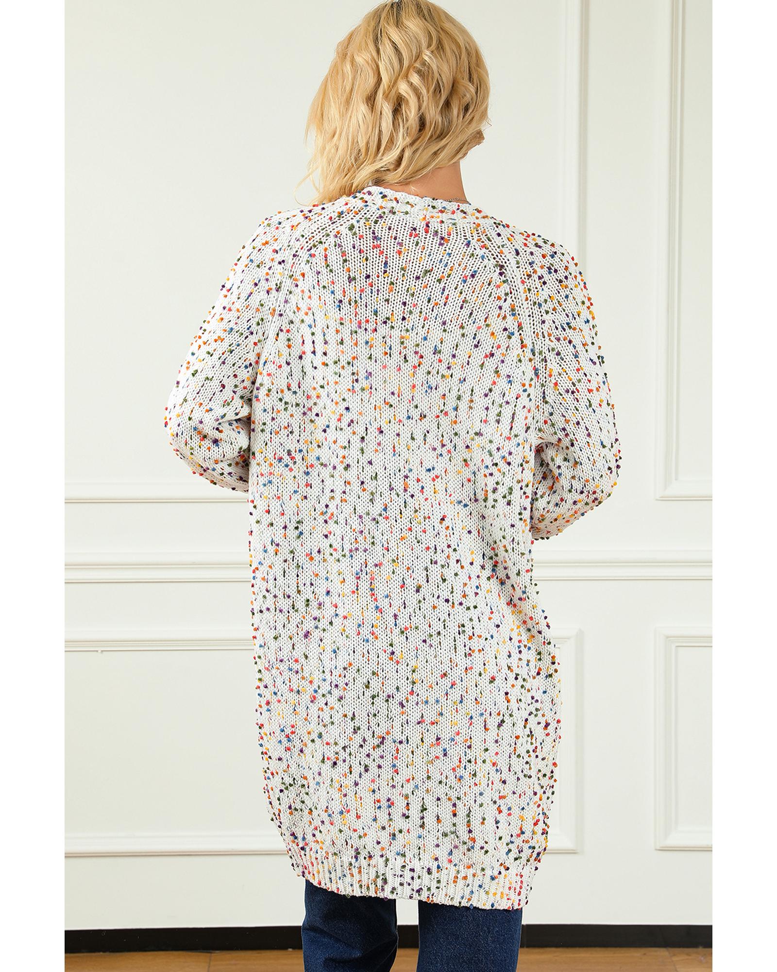 White Rainbow Popcorn Speckles Open Front Cardigan - S