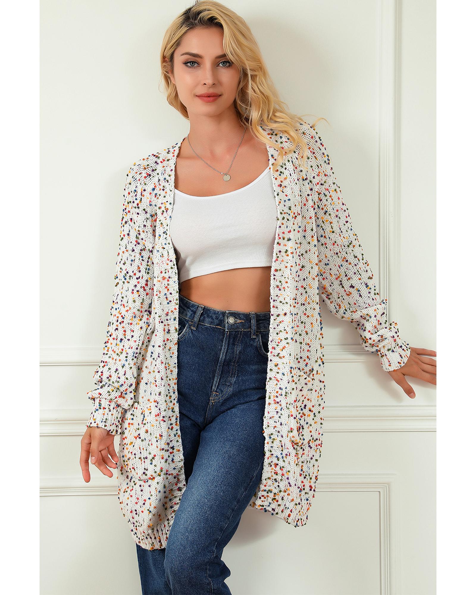 White Rainbow Popcorn Speckles Open Front Cardigan - S