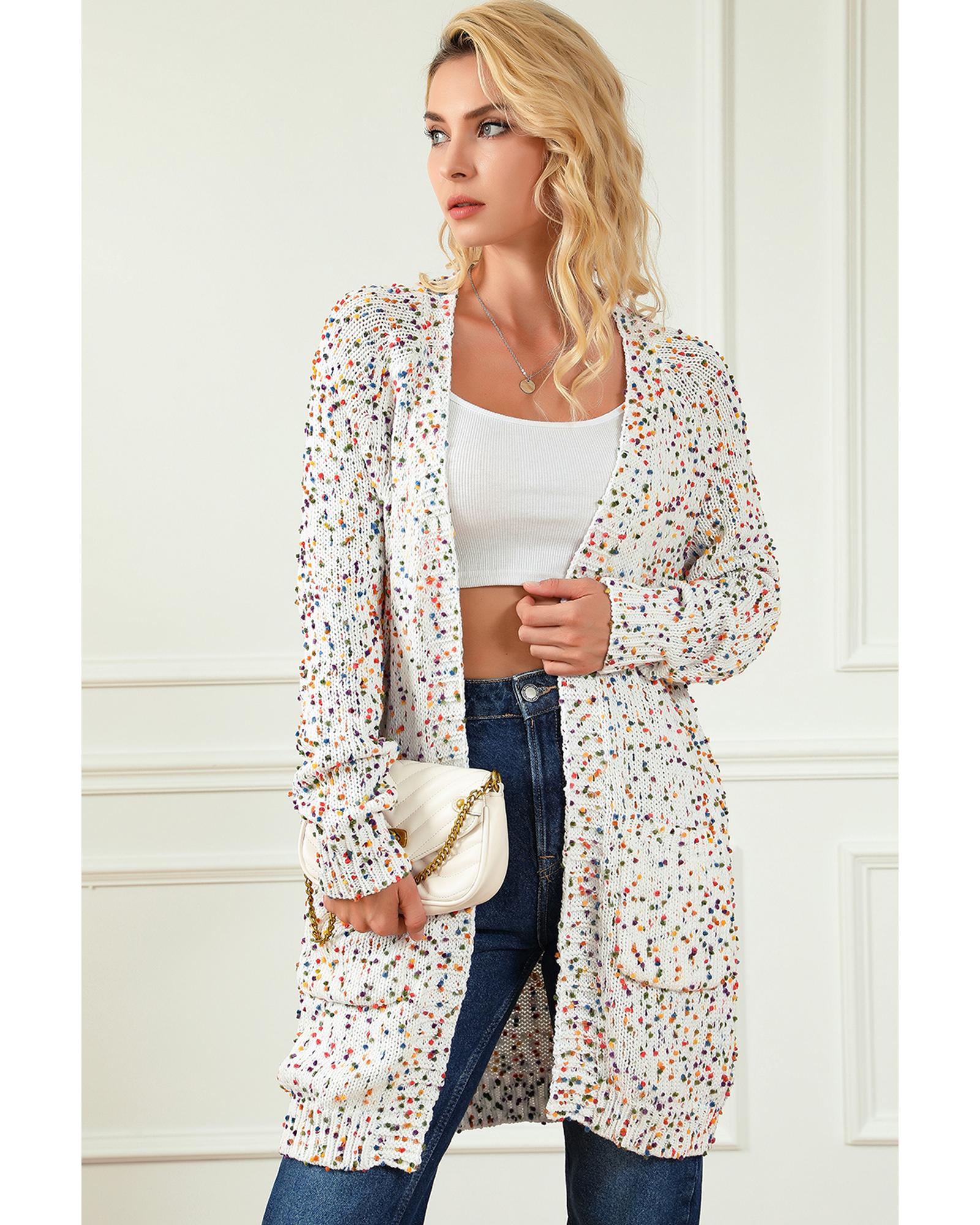 White Rainbow Popcorn Speckles Open Front Cardigan - S