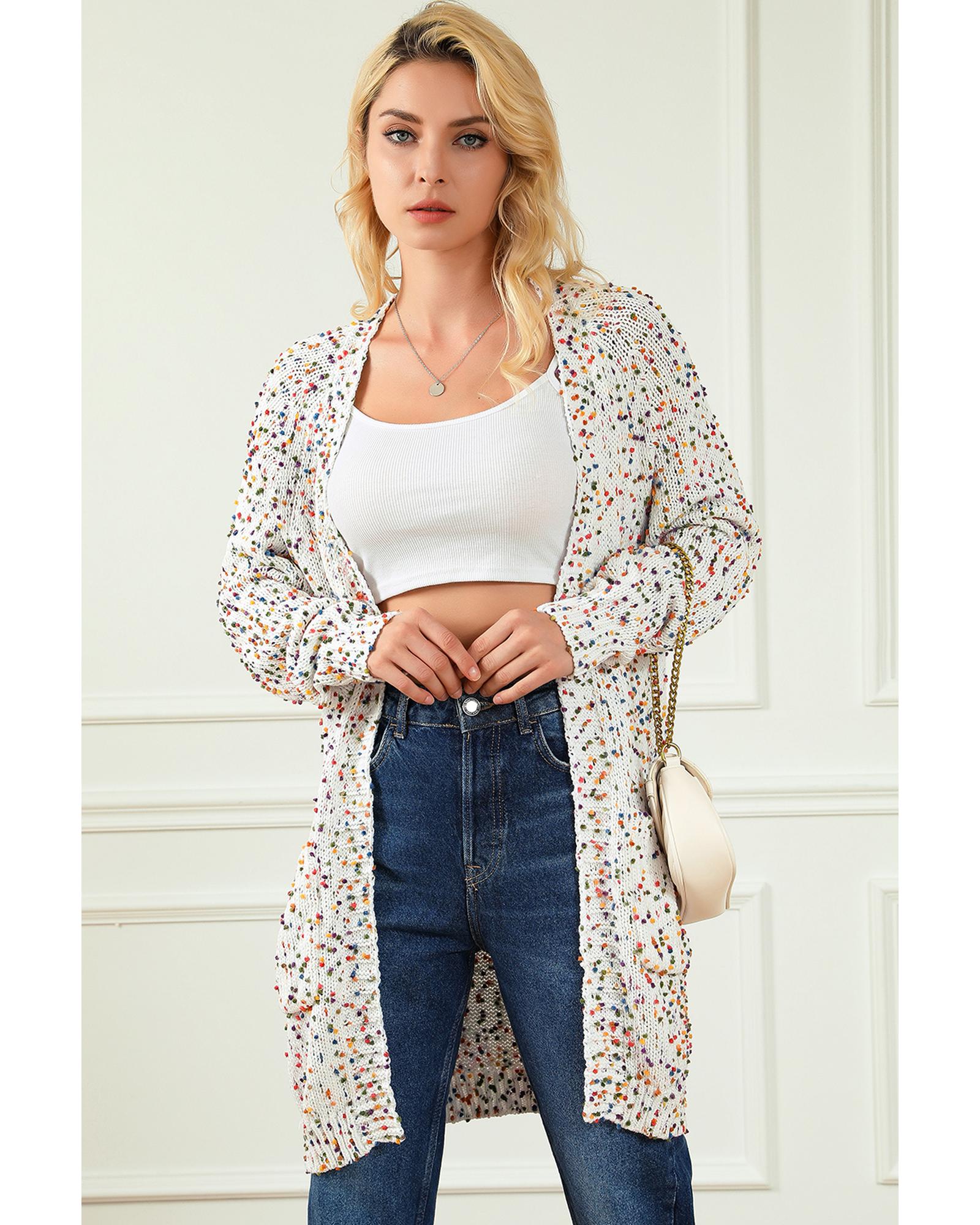 White Rainbow Popcorn Speckles Open Front Cardigan - S