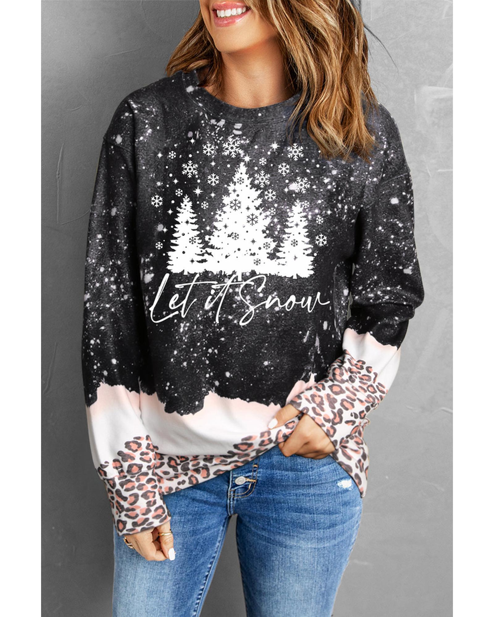 Azura Exchange Christmas Graphic Leopard Bleached Sweatshirt - M