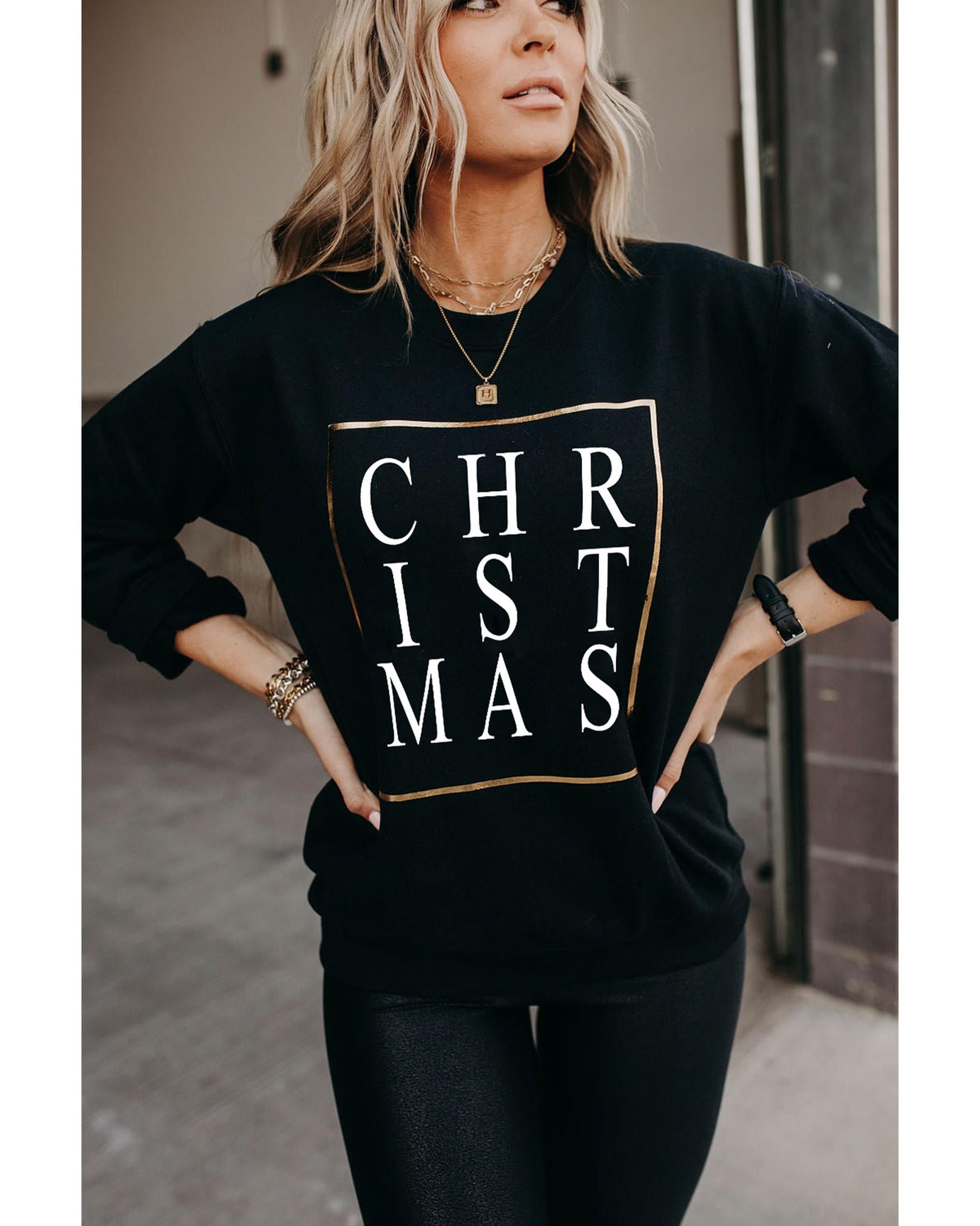 Azura Exchange Glitter Print Crew Neck Sweatshirt - M
