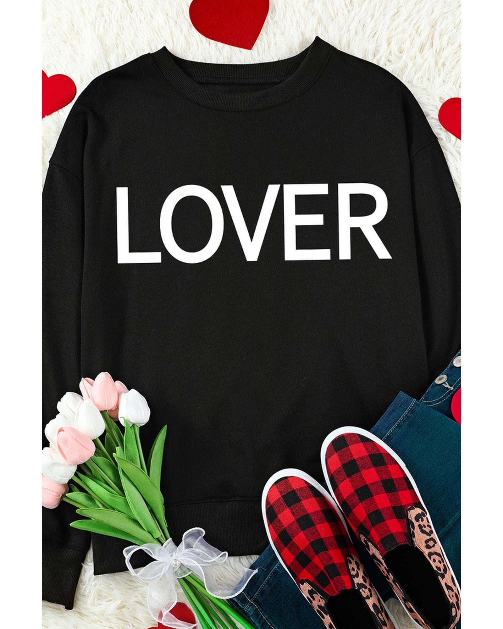 Azura Exchange Lover Crew Neck Sweatshirt with Letter Print - M
