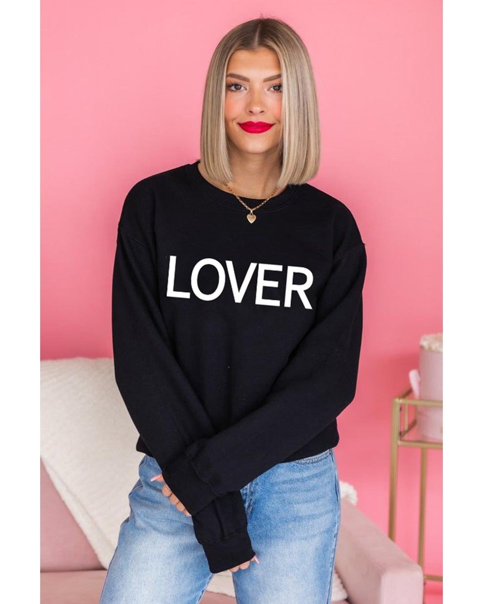 Azura Exchange Lover Crew Neck Sweatshirt with Letter Print - M