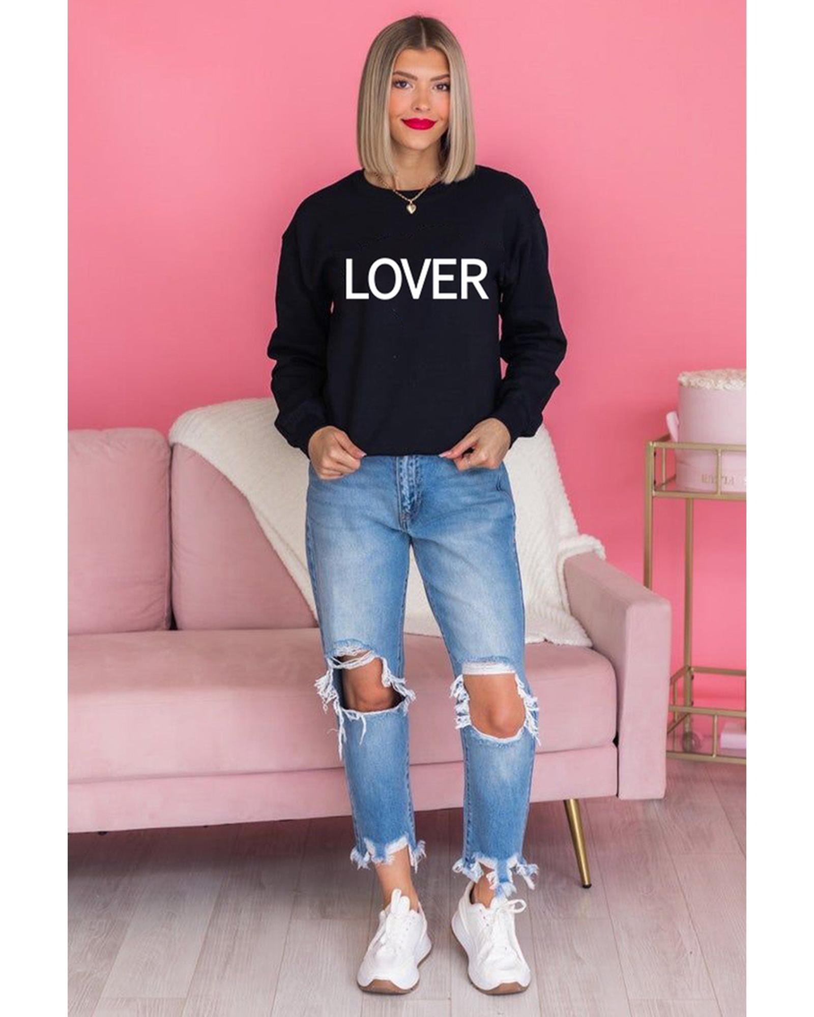 Azura Exchange Lover Crew Neck Sweatshirt with Letter Print - M