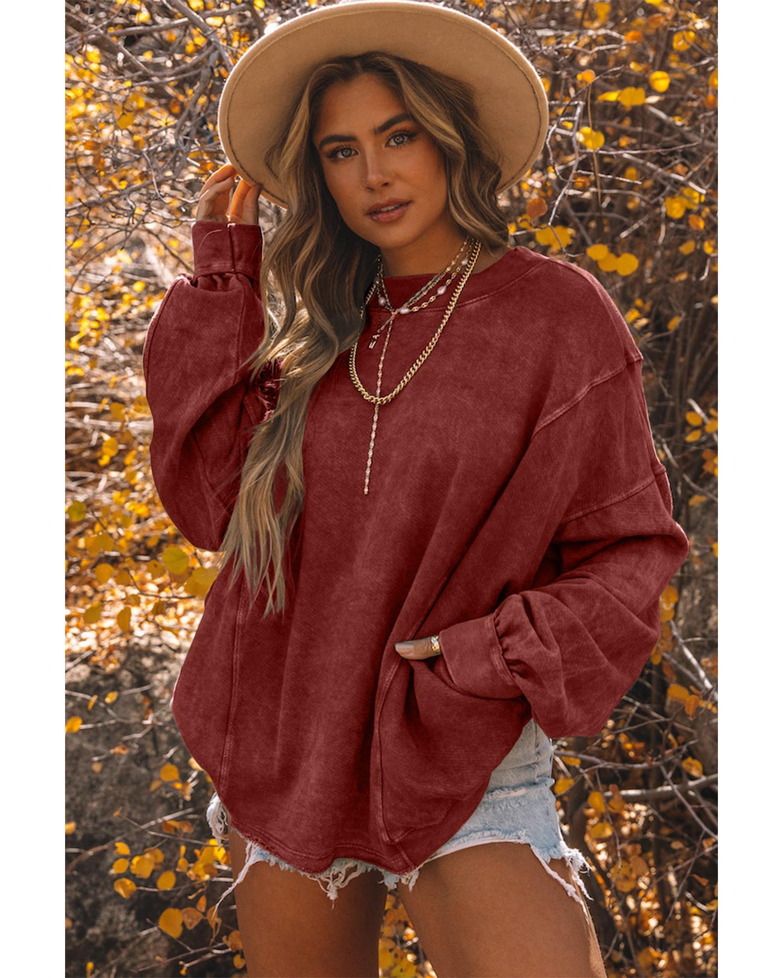 Red Exposed Seam Twist Open Back Oversized Sweatshirt - XL