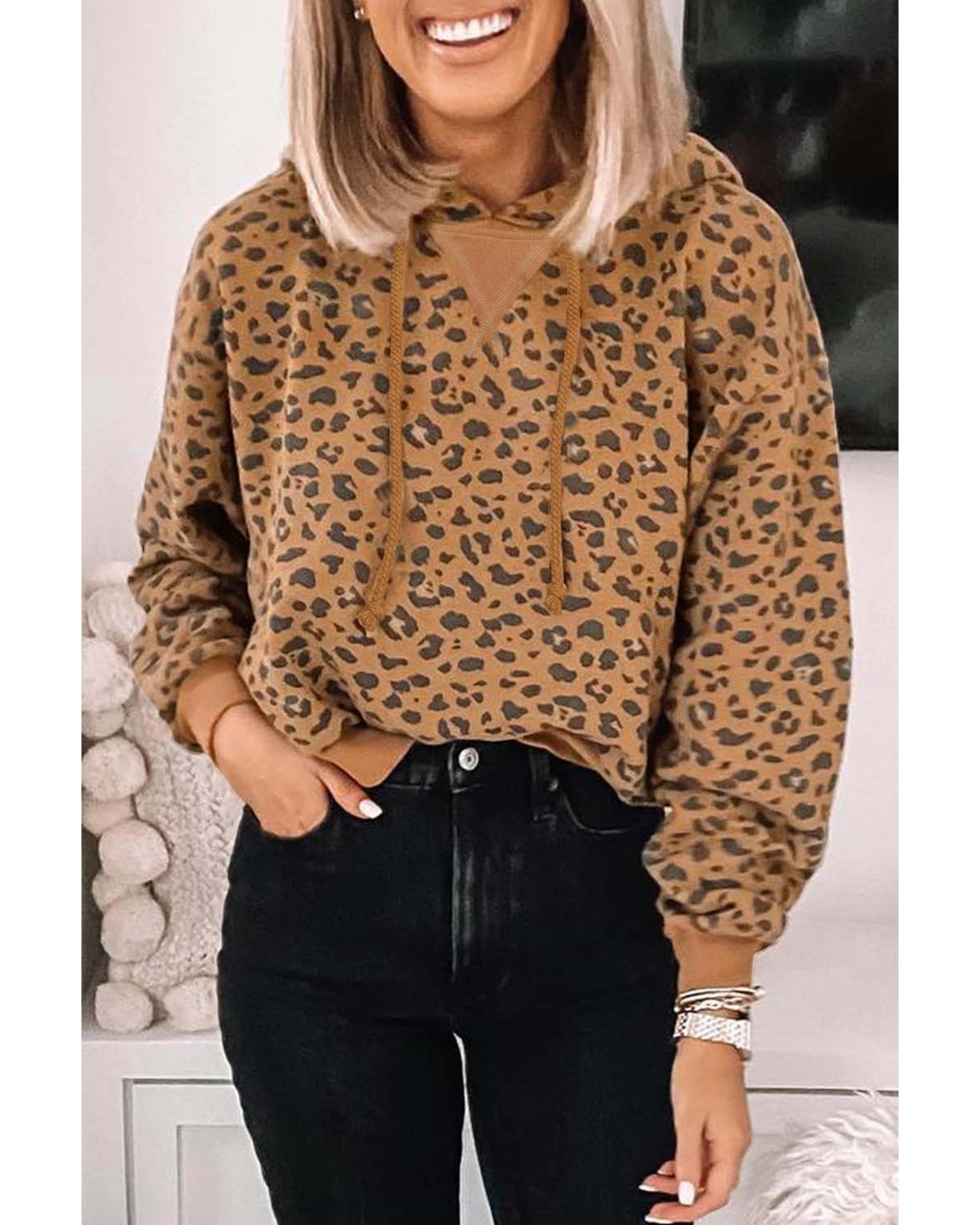 Azura Exchange Leopard Long Sleeve Cropped Hoodie - L