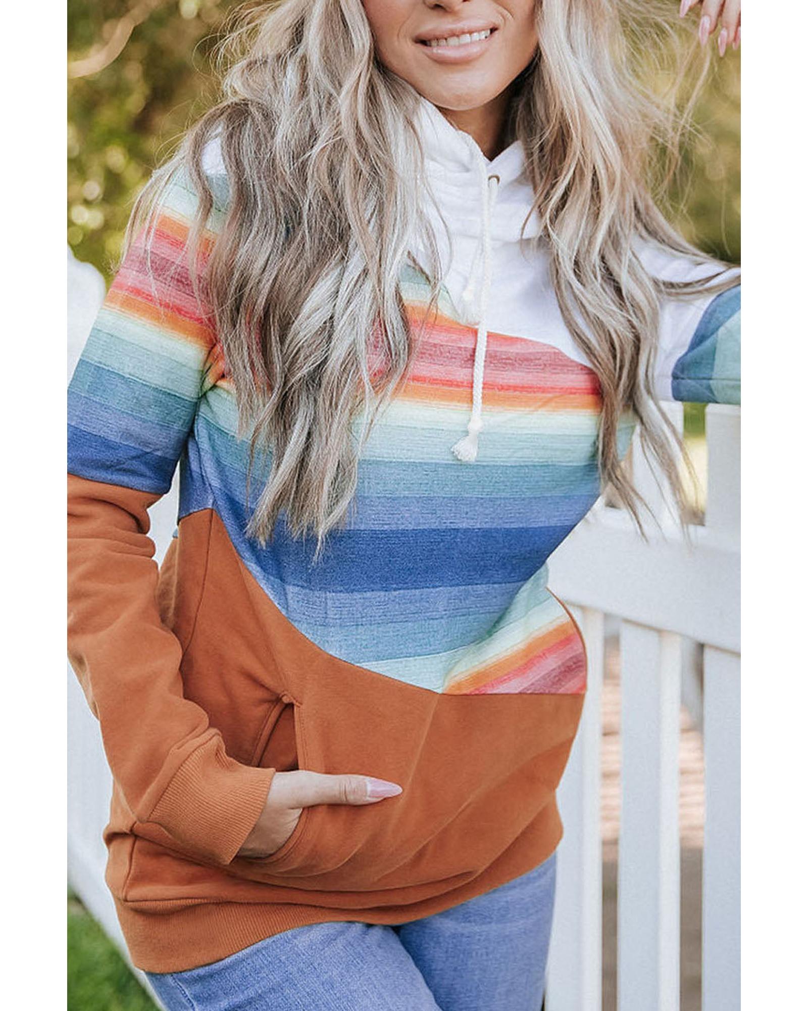 Azura Exchange Striped Colorblock Pocketed Hoodie - L