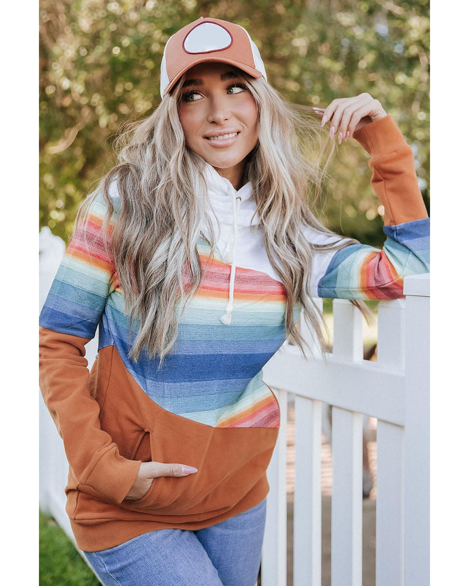 Azura Exchange Striped Colorblock Pocketed Hoodie - L
