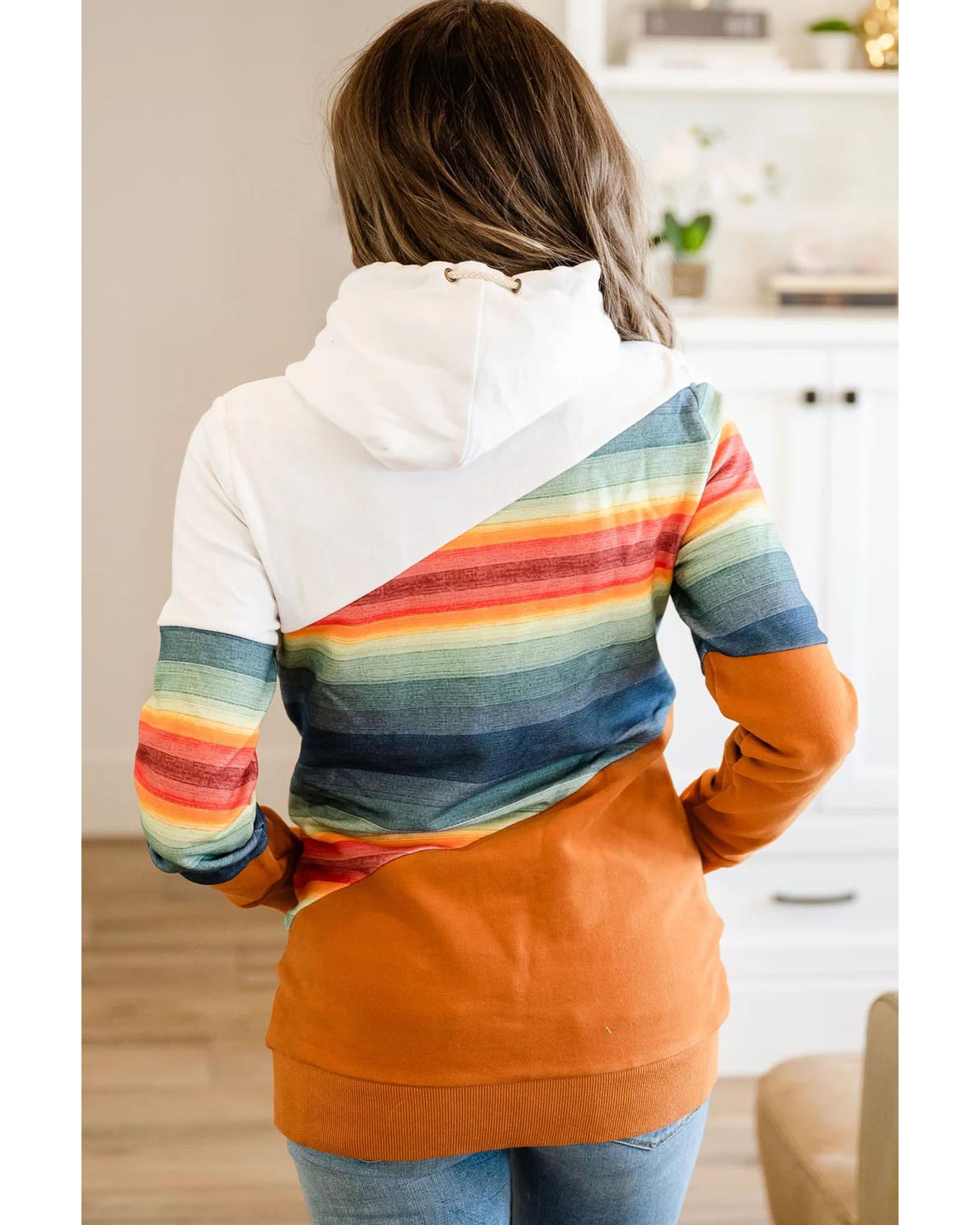 Azura Exchange Striped Colorblock Pocketed Hoodie - L