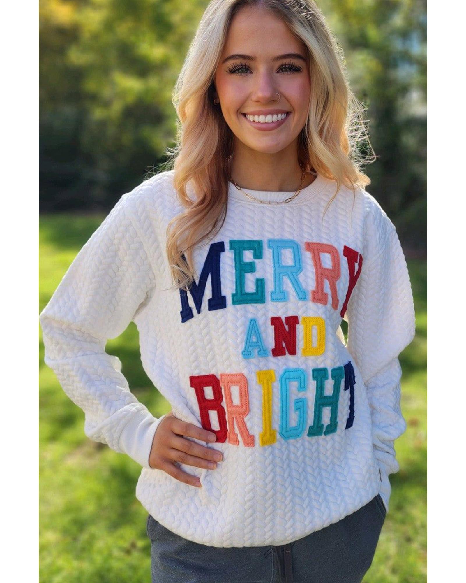 Bright White Merry And Bright Cable Knit Pullover Sweatshirt - S
