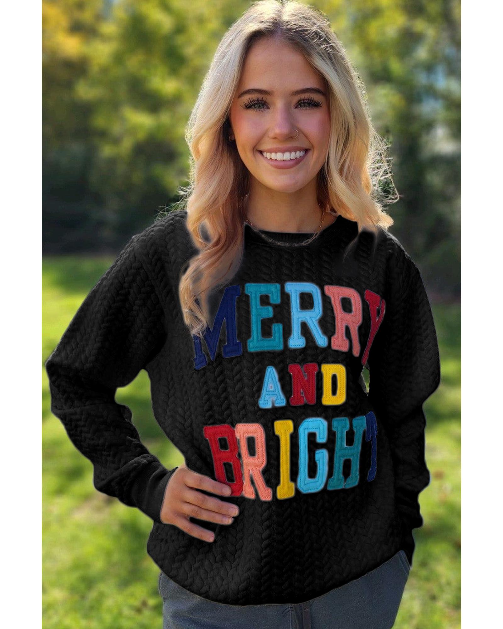 Black Merry And Bright Cable Knit Pullover Sweatshirt - L