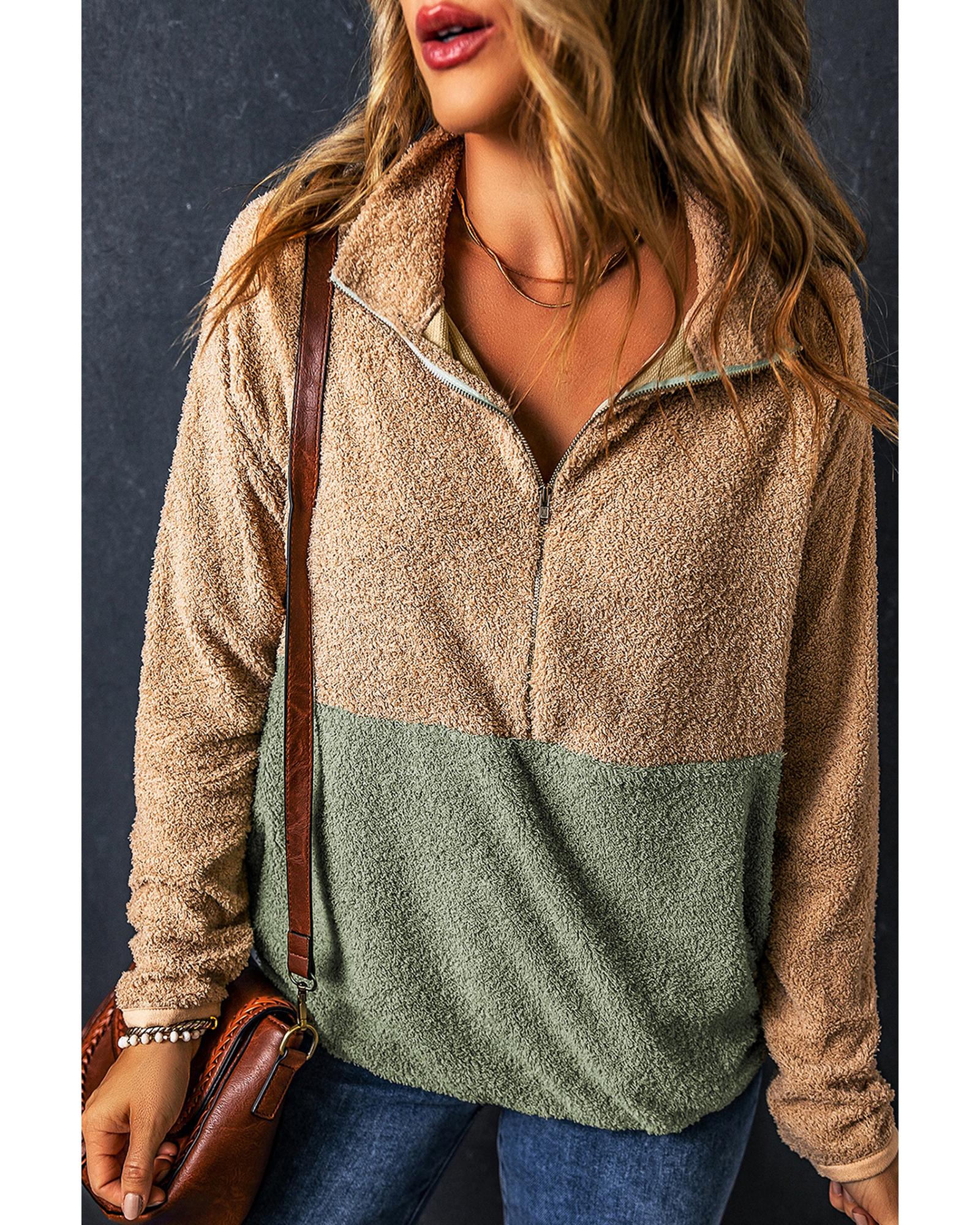 Smoke Gray Two Tones Color Block Half Zip Fleece Sweatshirt - M