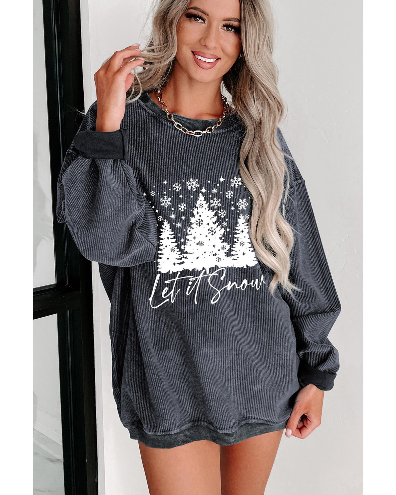 Gray Christmas Tree Flake Graphic Corded Sweatshirt - L