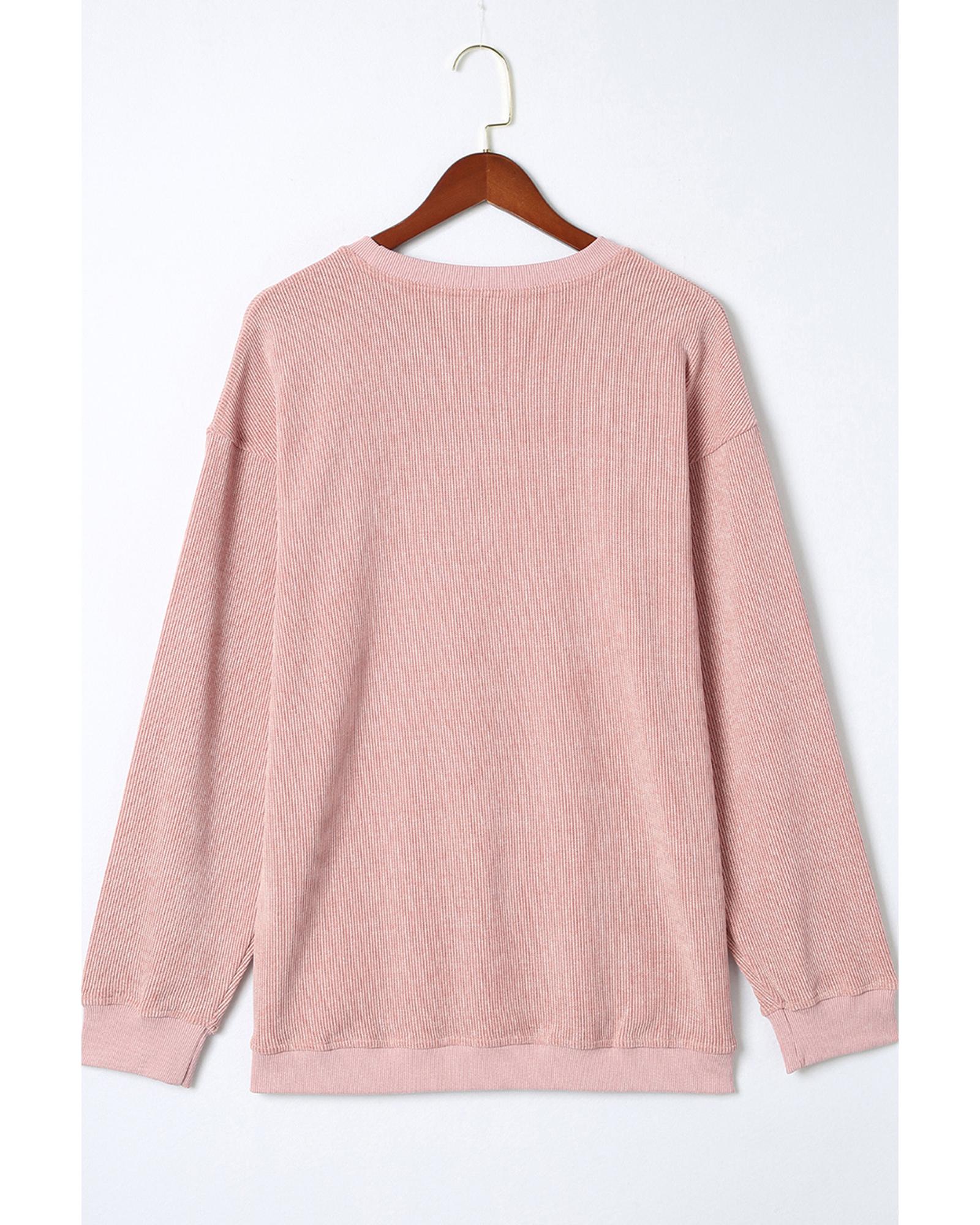 Pink MERRY Christmas Plaid Leopard Print Corded Sweatshirt - M