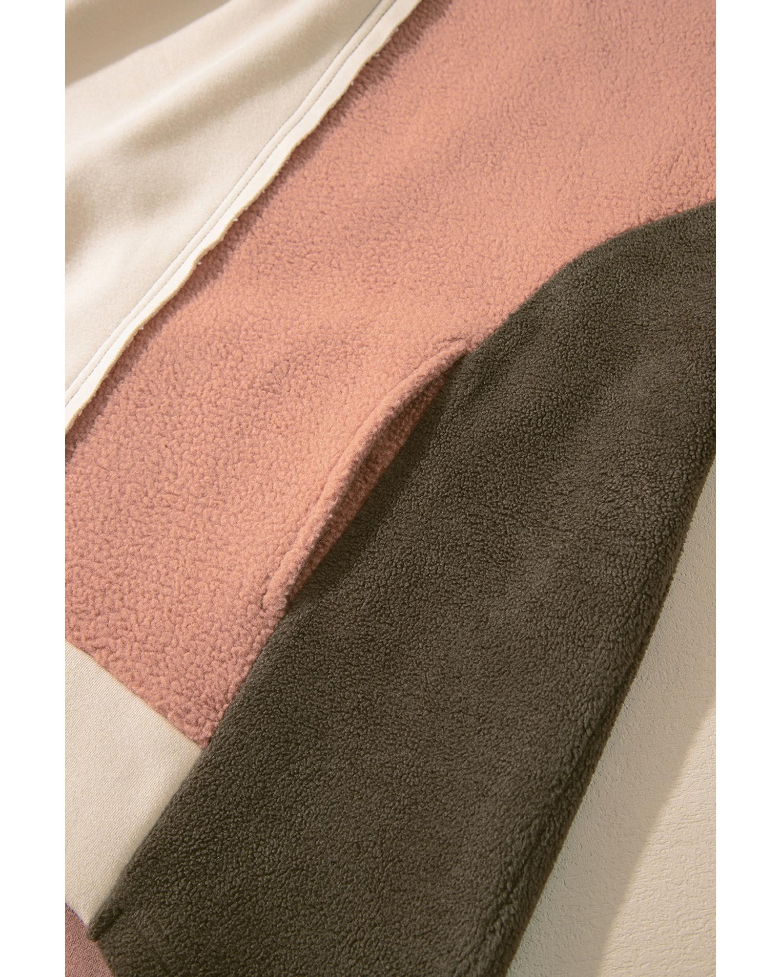 Beige Oversized Color Block Patchwork High Low Hoodie - XL