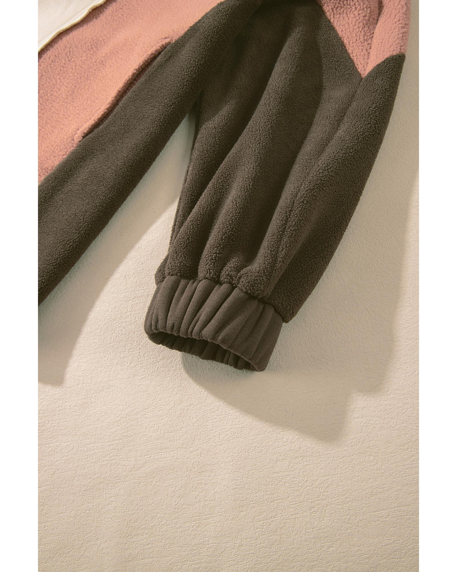 Beige Oversized Color Block Patchwork High Low Hoodie - XL