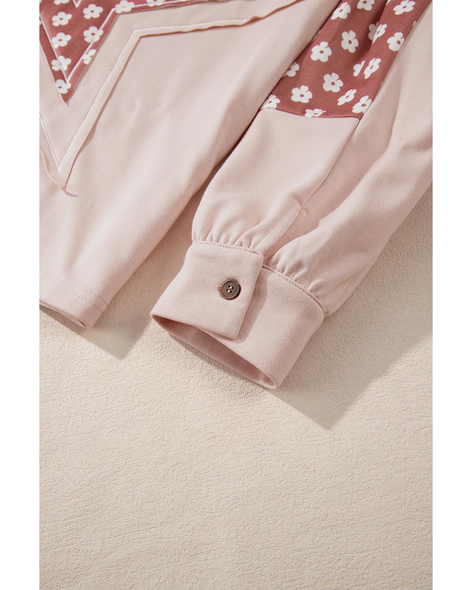 Delicacy Floral Patchwork Star Pattern Drawstring Hoodie - M