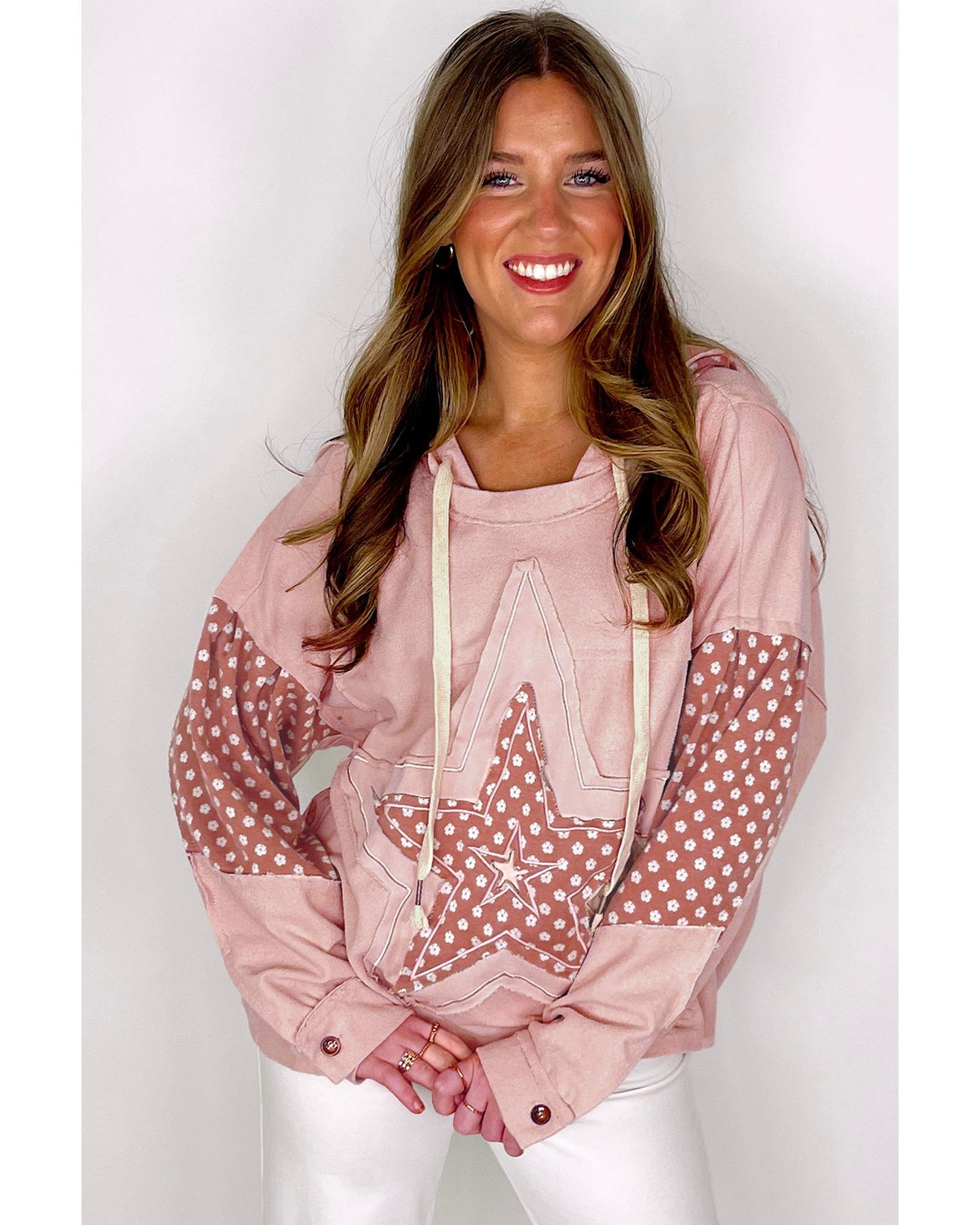 Delicacy Floral Patchwork Star Pattern Drawstring Hoodie - M