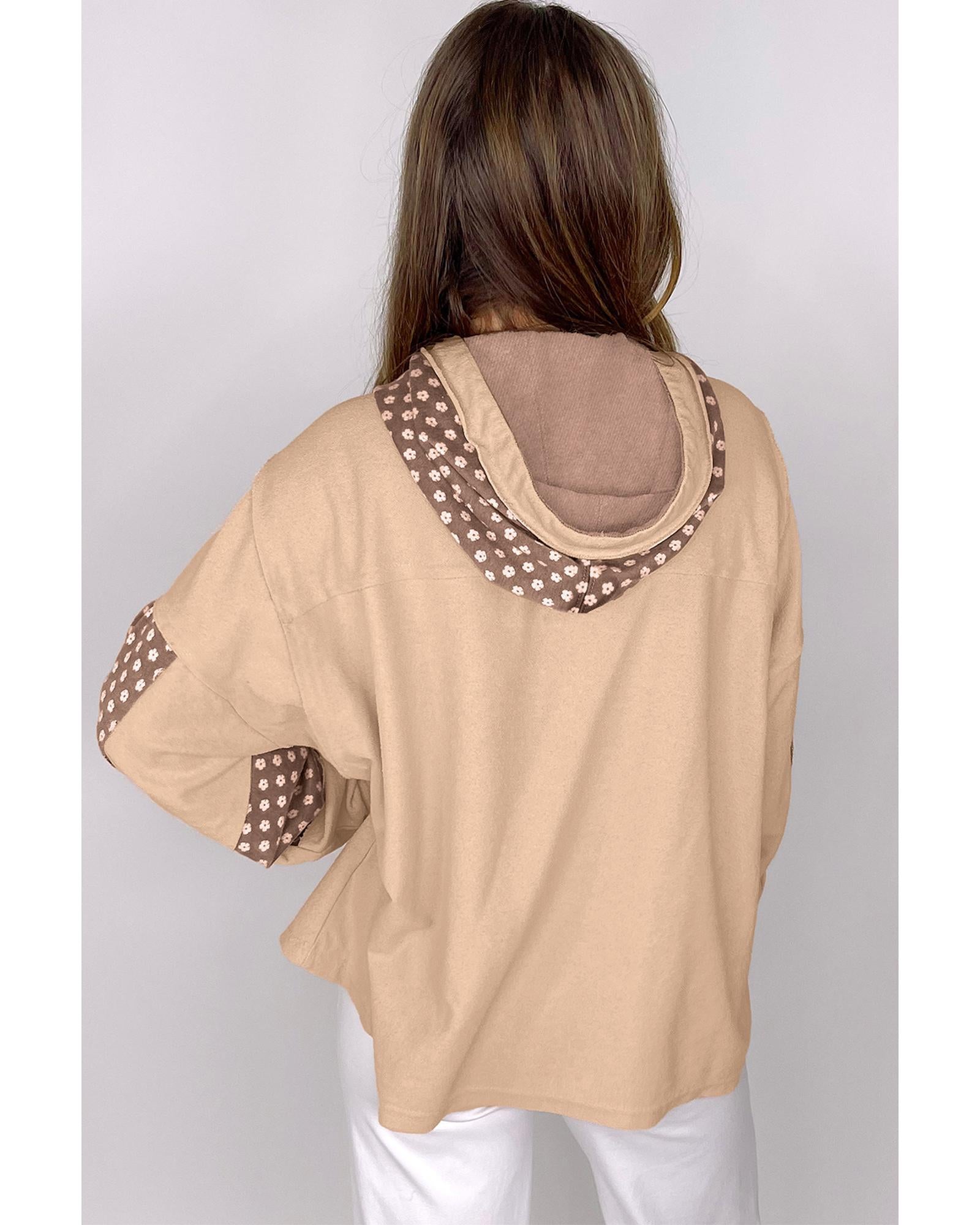 Apricot Floral Patchwork Star Pattern Drawstring Hoodie - XL