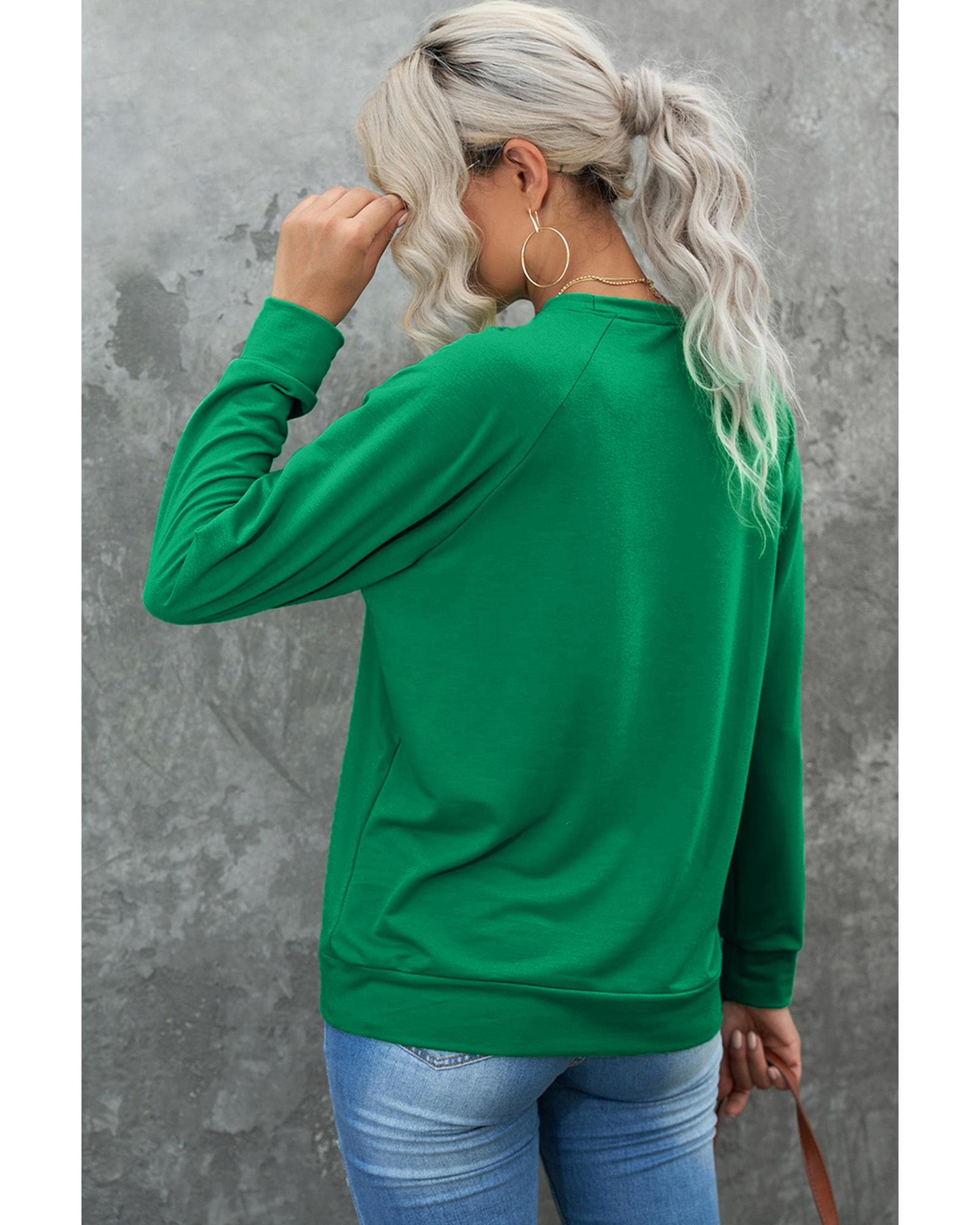 Green Solid Round Neck Raglan Sleeve Sweatshirt - S