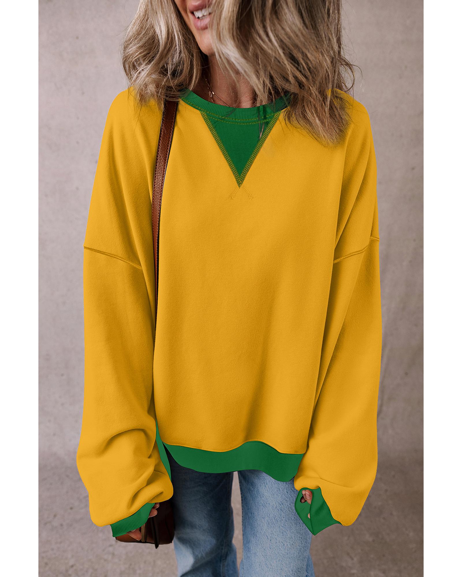 Ginger Color Block Patch Drop Shoulder Oversized Sweatshirt - L
