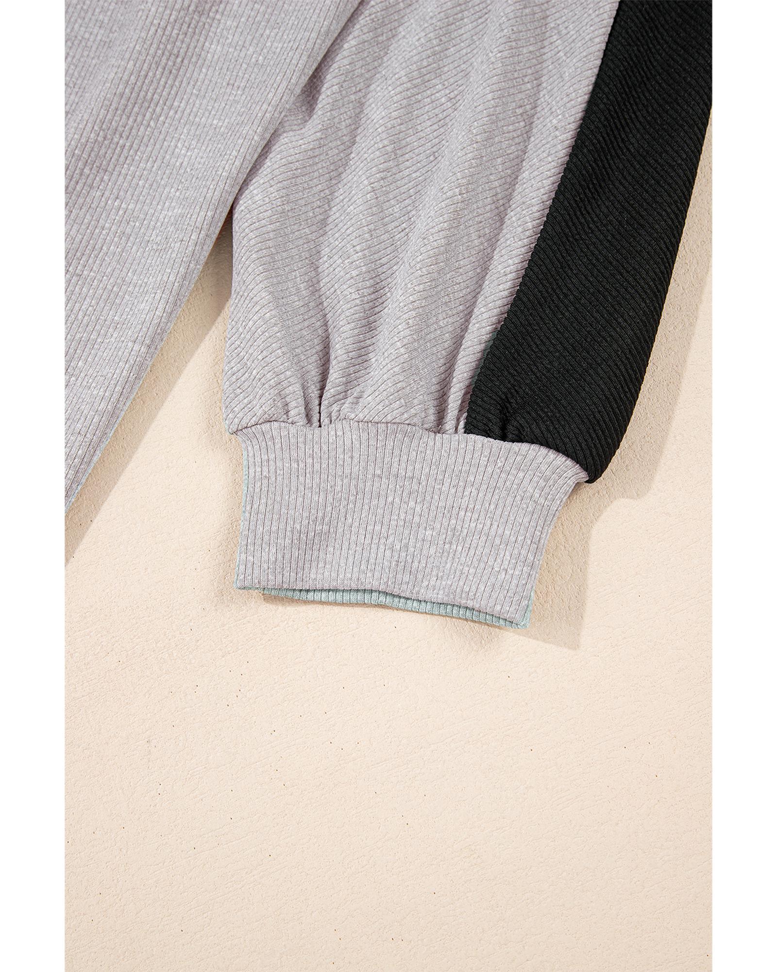 Gray Colorblock Ribbed Collared Oversized Sweatshirt - S