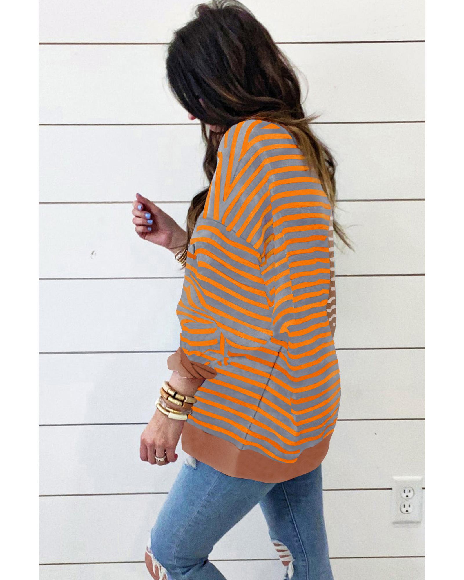 Brown Stripe Casual Stripe Colorblock Drop Shoulder Oversize Sweatshirt - M