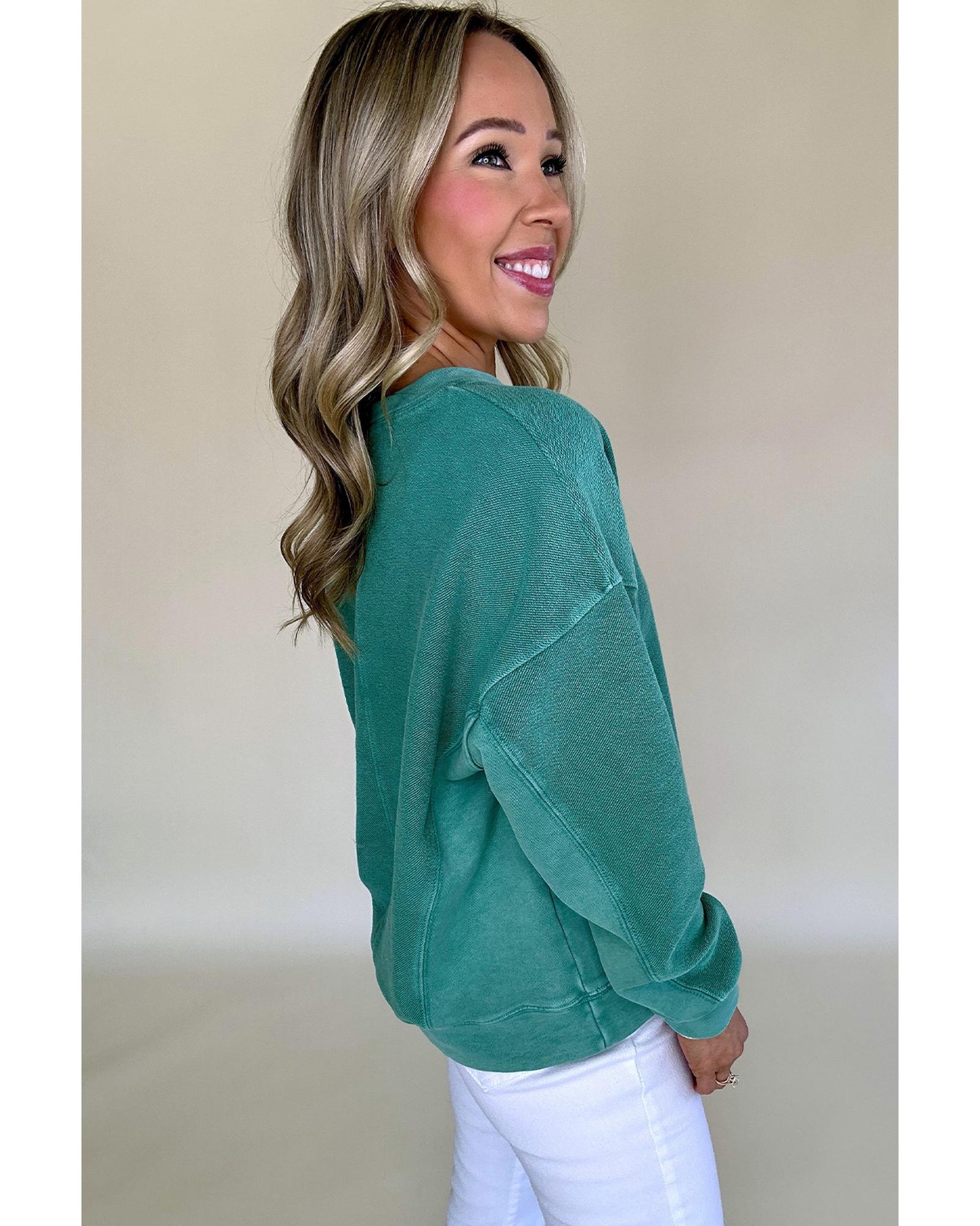 Skobeloff Solid Color Notched Neck Drop Shoulder Sweatshirt - M