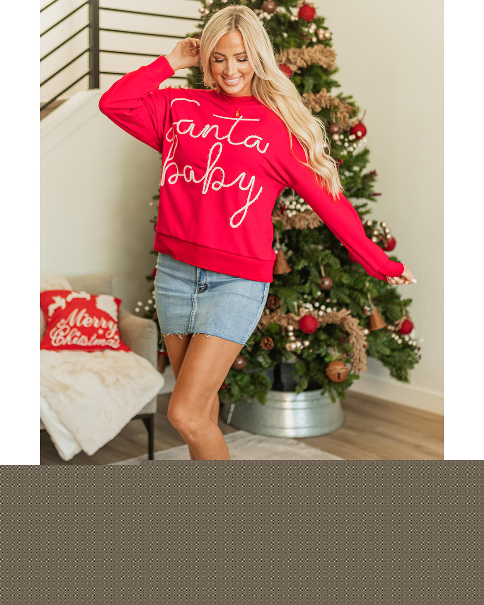 Fiery Red Christmas Santa Baby Tinsel Graphic Sweatshirt - S