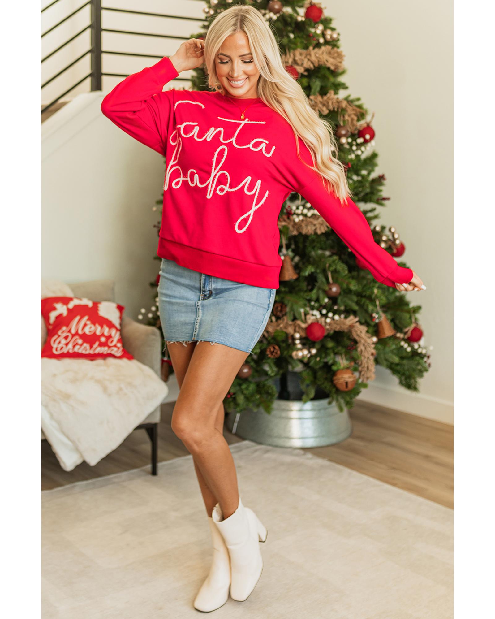 Fiery Red Christmas Santa Baby Tinsel Graphic Sweatshirt - XL