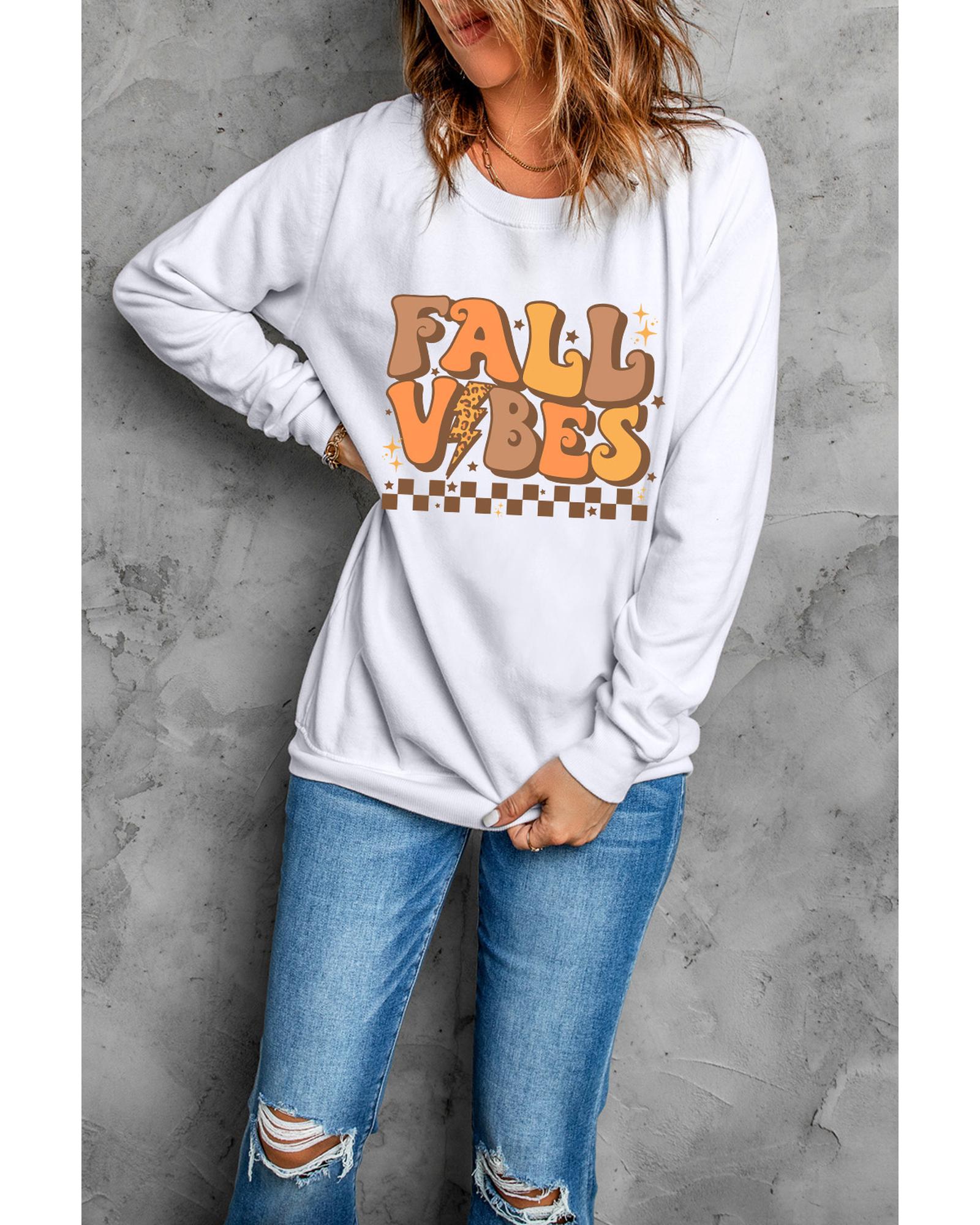 Beige FALL VIBES Graphic Drop Shoulder Sweatshirt - L