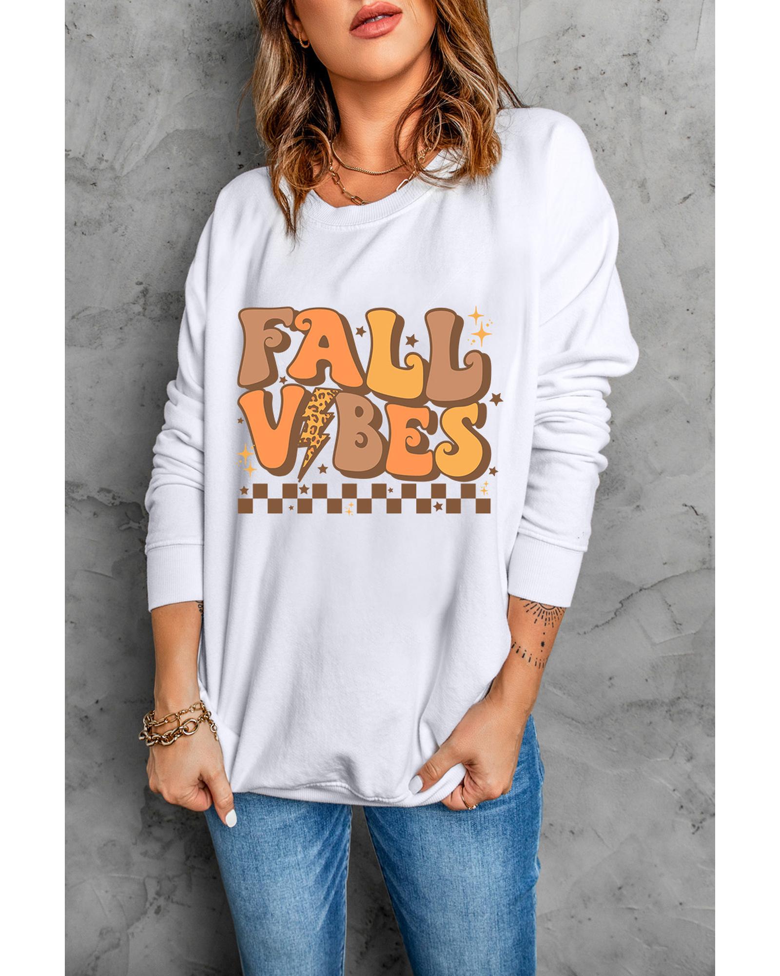 Beige FALL VIBES Graphic Drop Shoulder Sweatshirt - L